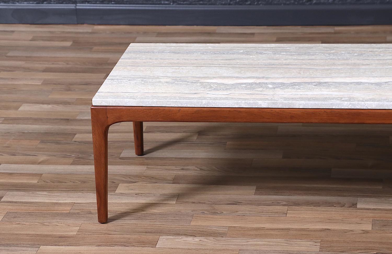 Mid-Century Modern “Rhythm” Coffee Table with Silver Travertine by Lane In Excellent Condition In Los Angeles, CA