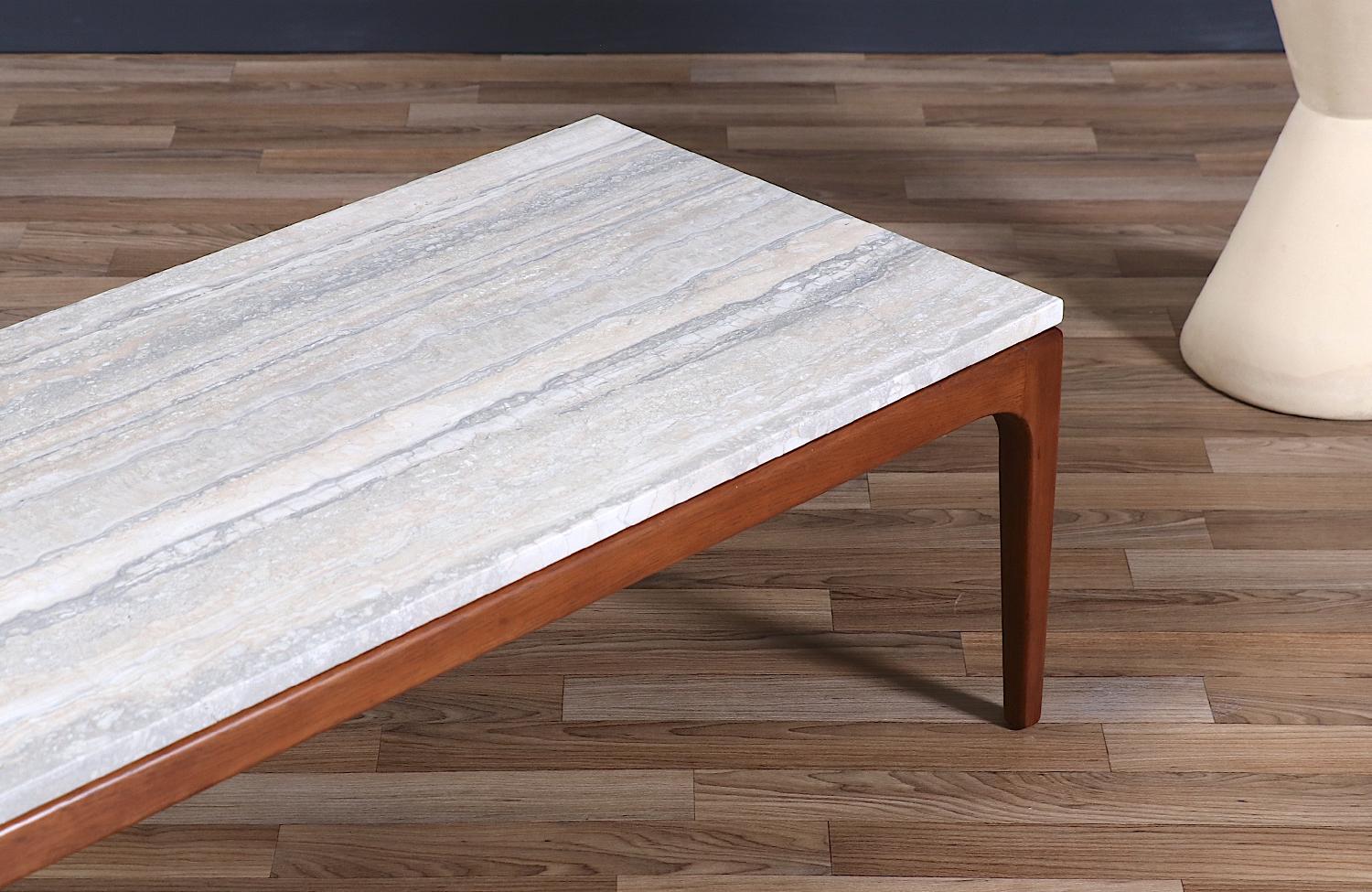 Stone Mid-Century Modern “Rhythm” Coffee Table with Silver Travertine by Lane