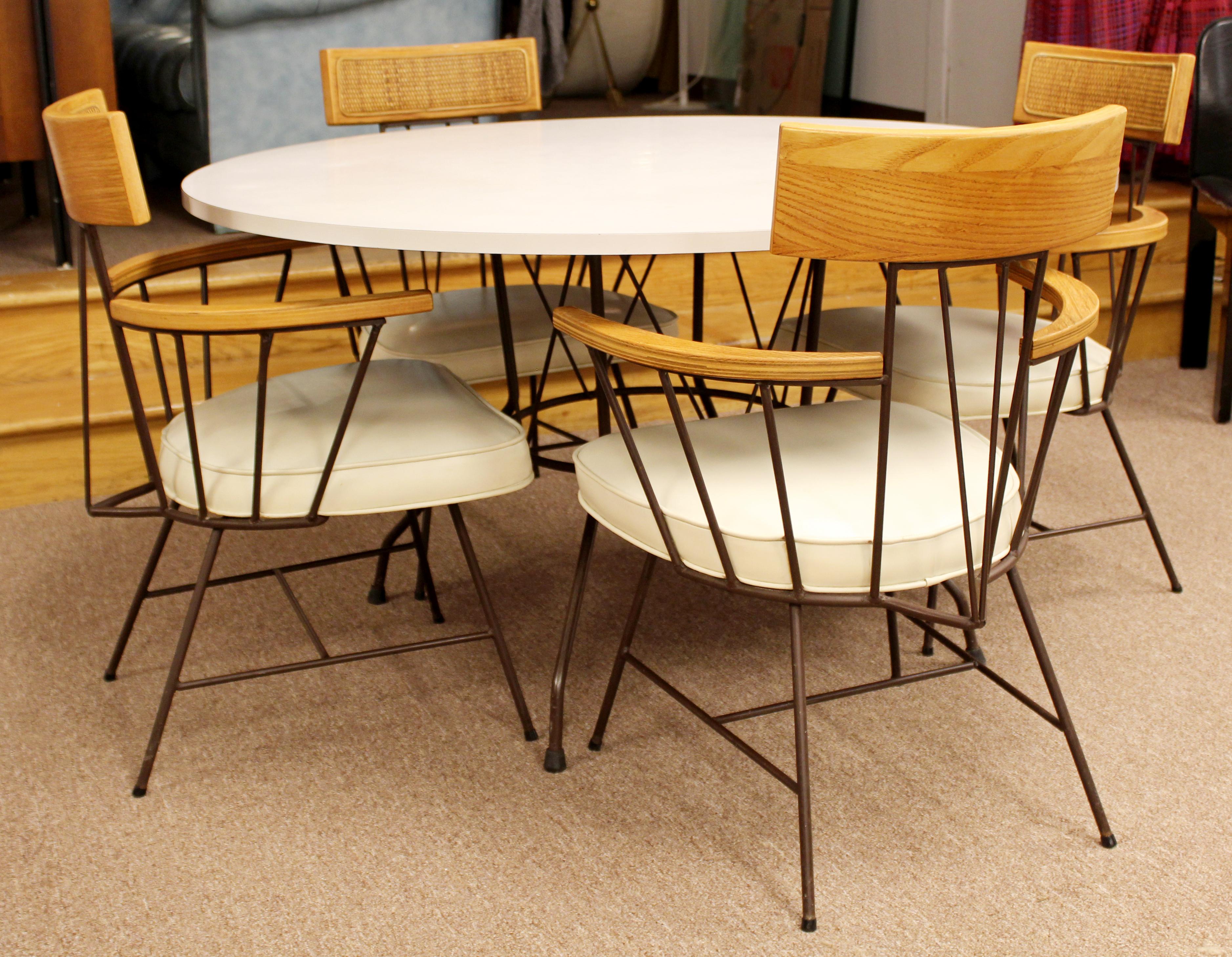 Rattan Mid-Century Modern Richard McCarthy Selrite Dinette Set Table 4 Armchairs, 1960s