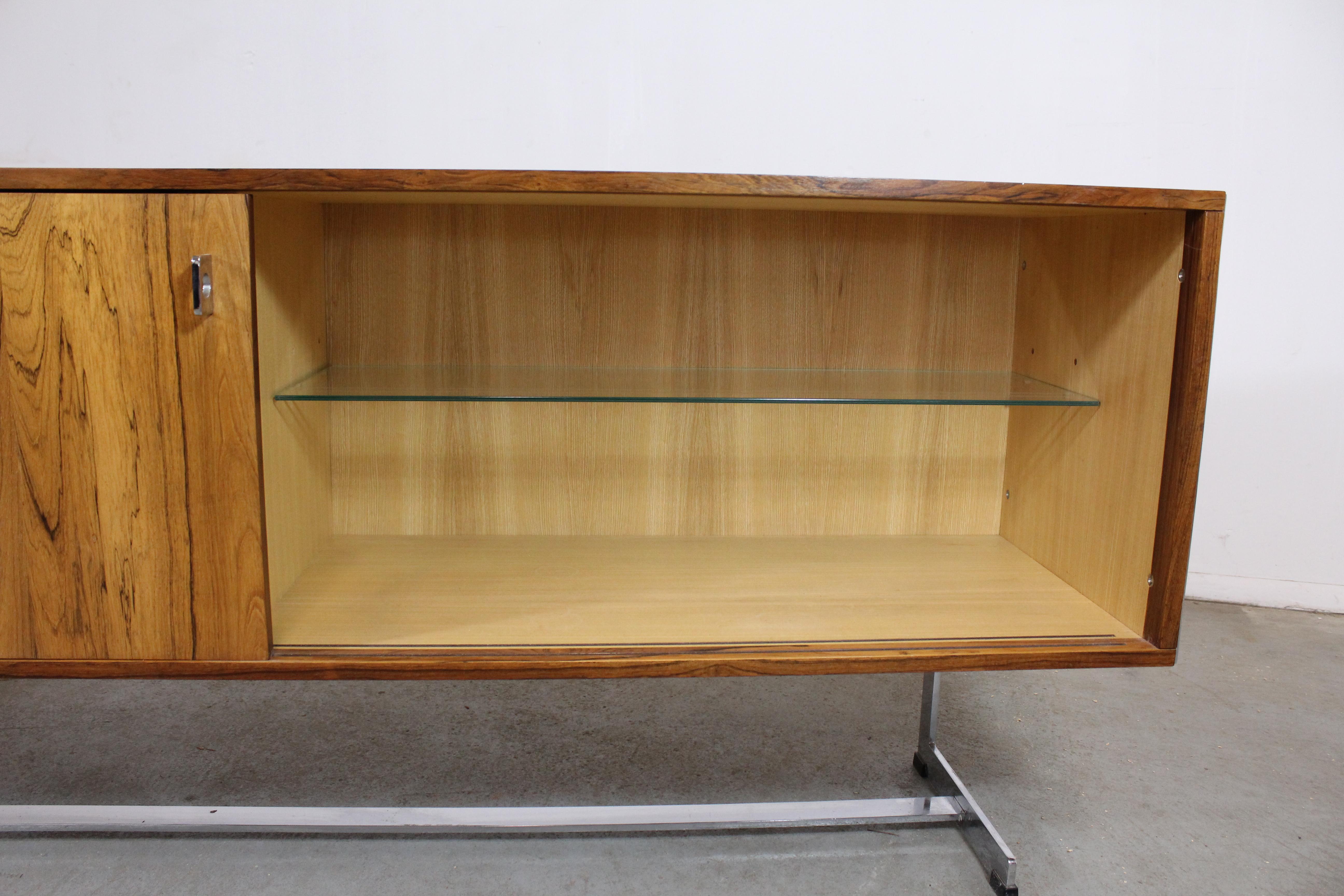 Glass Mid-Century Modern Richard Young for Merrow Associates Chrome Credenza For Sale