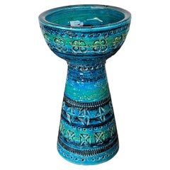 Mid-Century Modern Rimini Blu Pottery Candleholder Aldo Londi Bitossi, 1960s