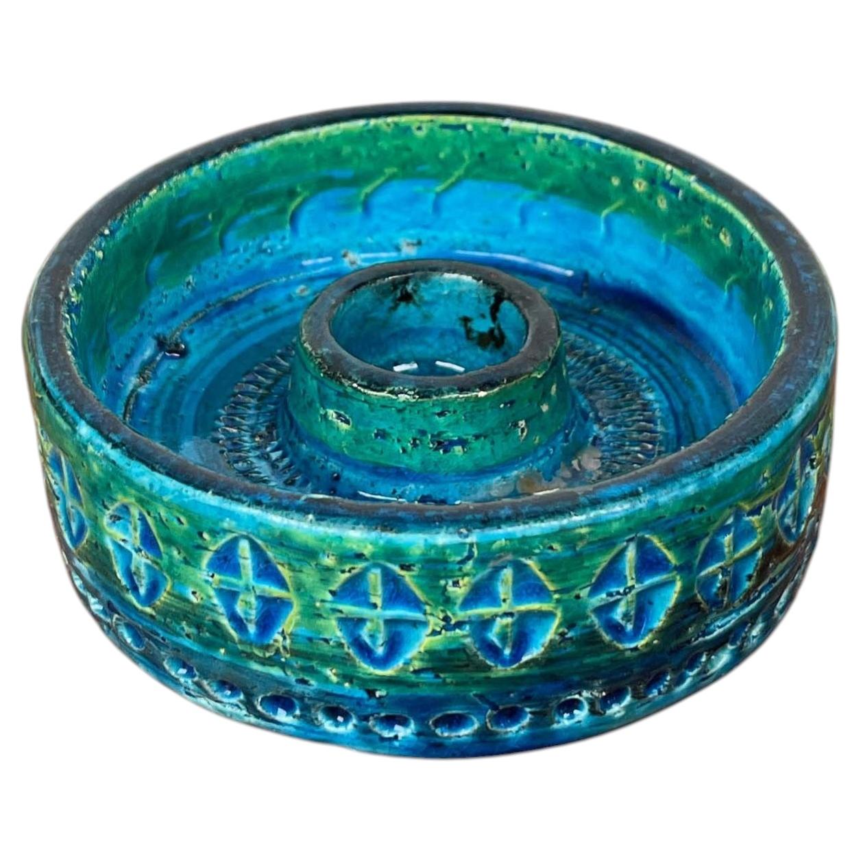 Mid-Century Modern Rimini Blu Pottery Candleholder Aldo Londi Bitossi Italy