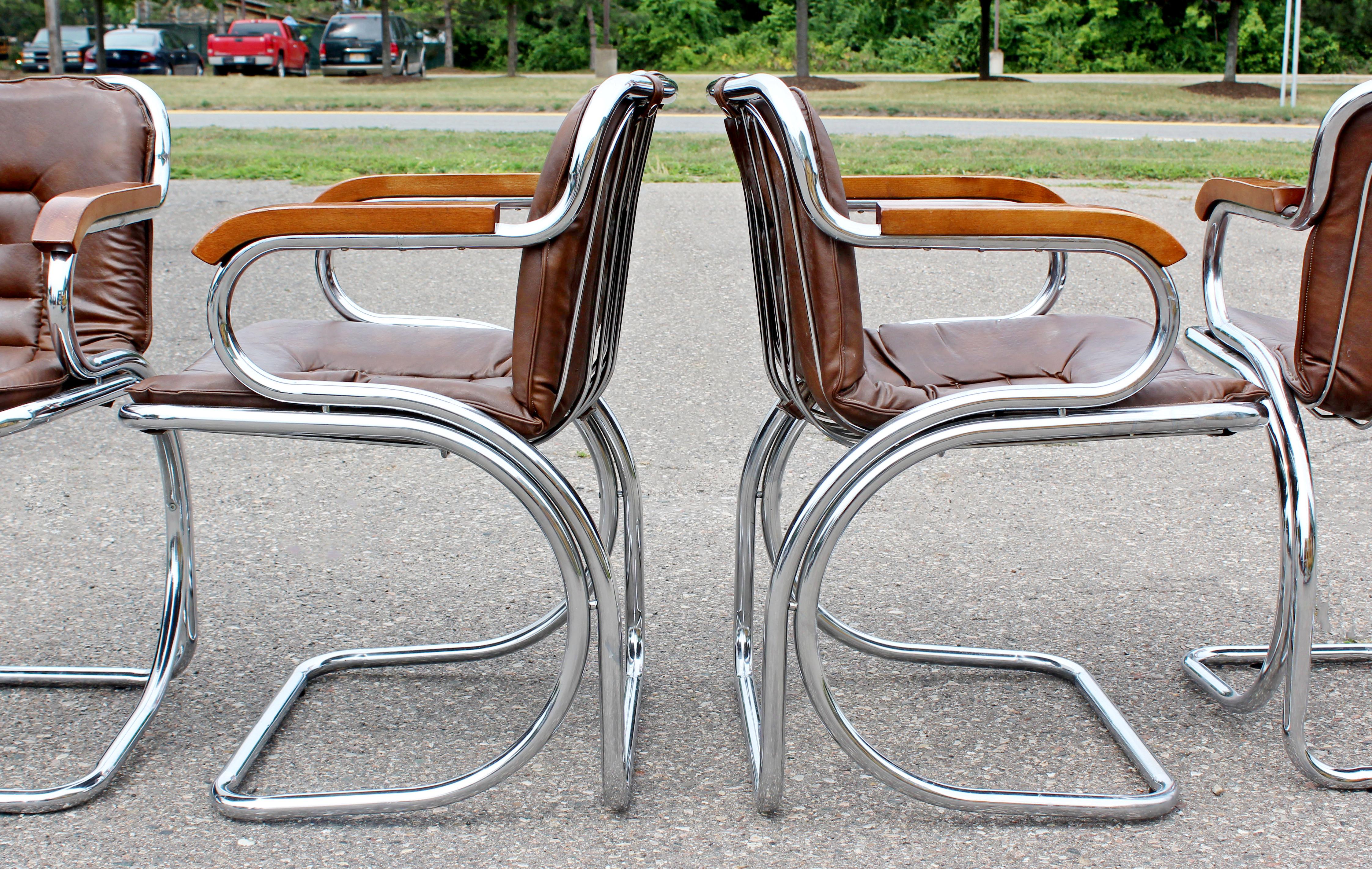 Italian Mid-Century Modern Rinaldi Tubular Chrome Base Dinette Table & Four Chairs