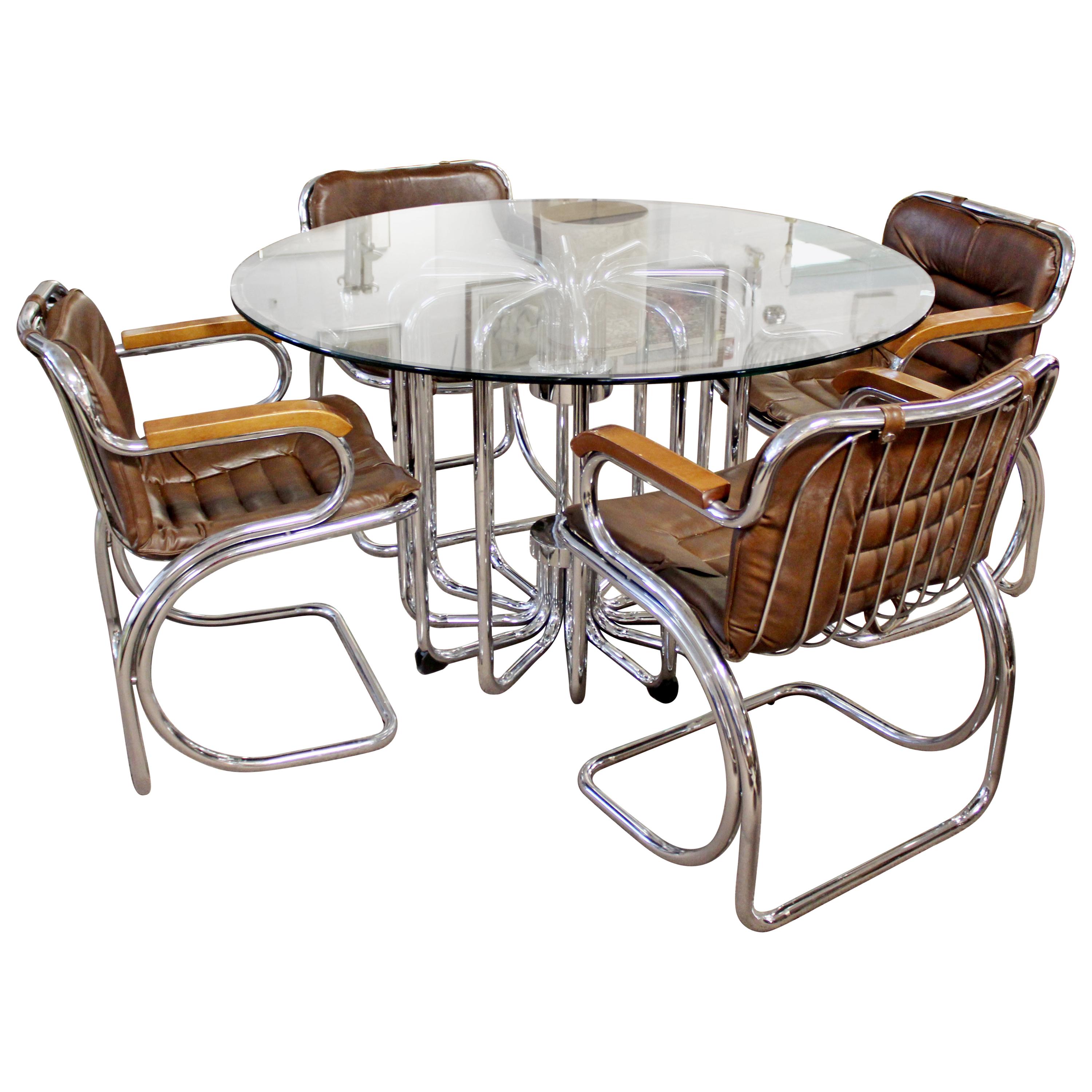 Mid-Century Modern Rinaldi Tubular Chrome Base Dinette Table & Four Chairs