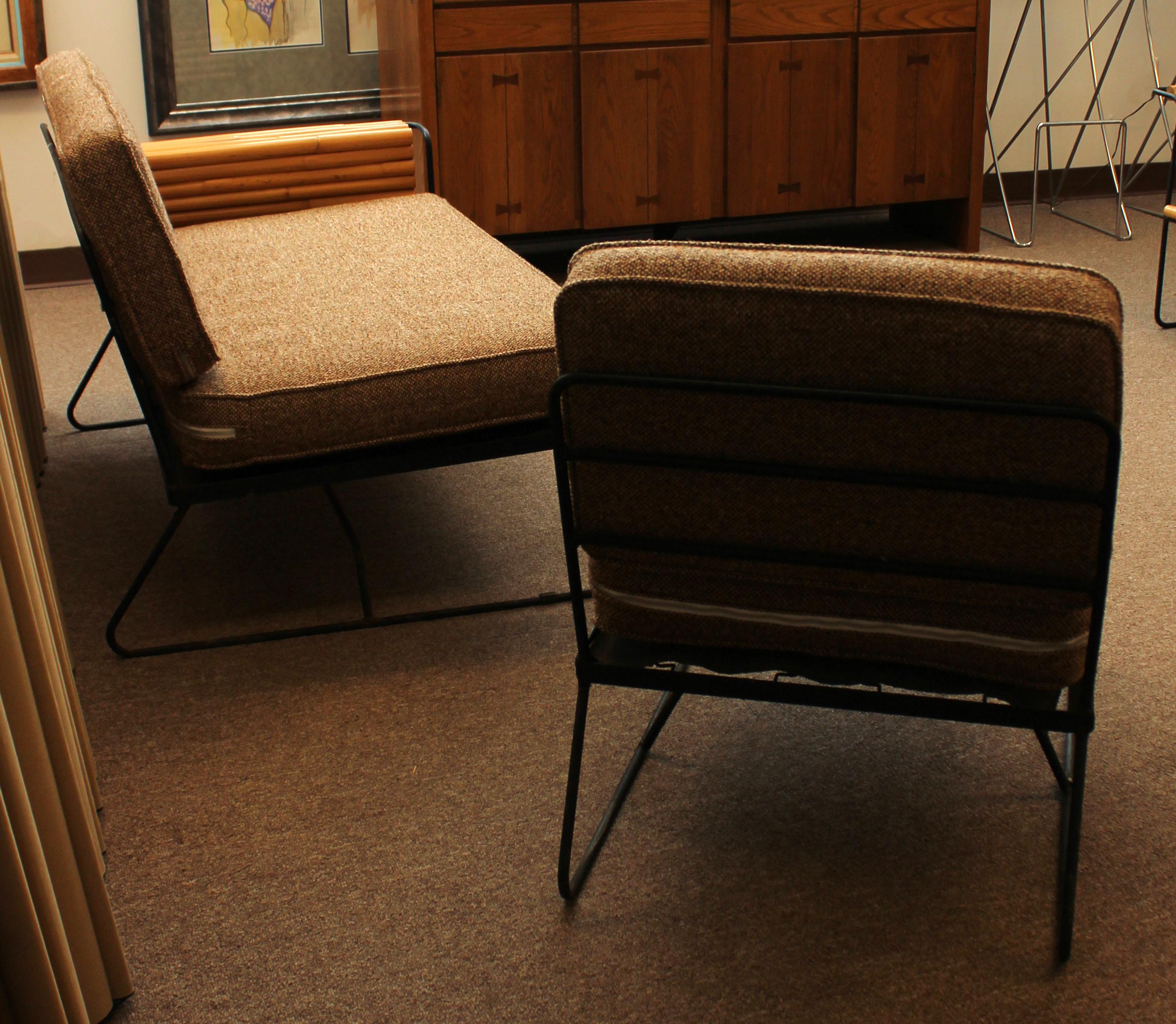 Mid-Century Modern Ritts Bamboo Wrought Iron Sofa Settee & Slipper Chair, 1950s 3