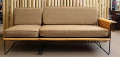 Mid-Century Modern Ritts Bamboo Wrought Iron Sofa Settee & Slipper Chair, 1950s