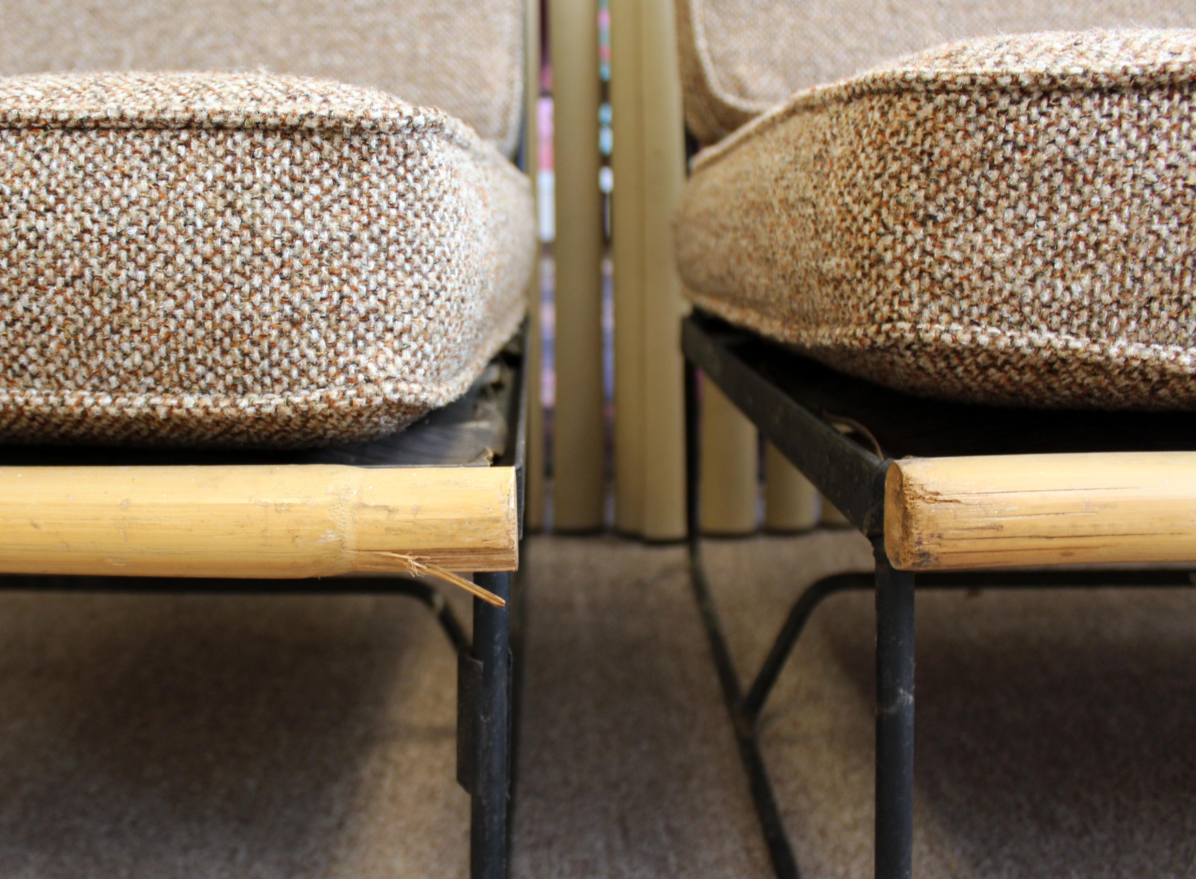 Mid-Century Modern Ritts Bamboo Wrought Iron Sofa Settee & Slipper Chair, 1950s 1