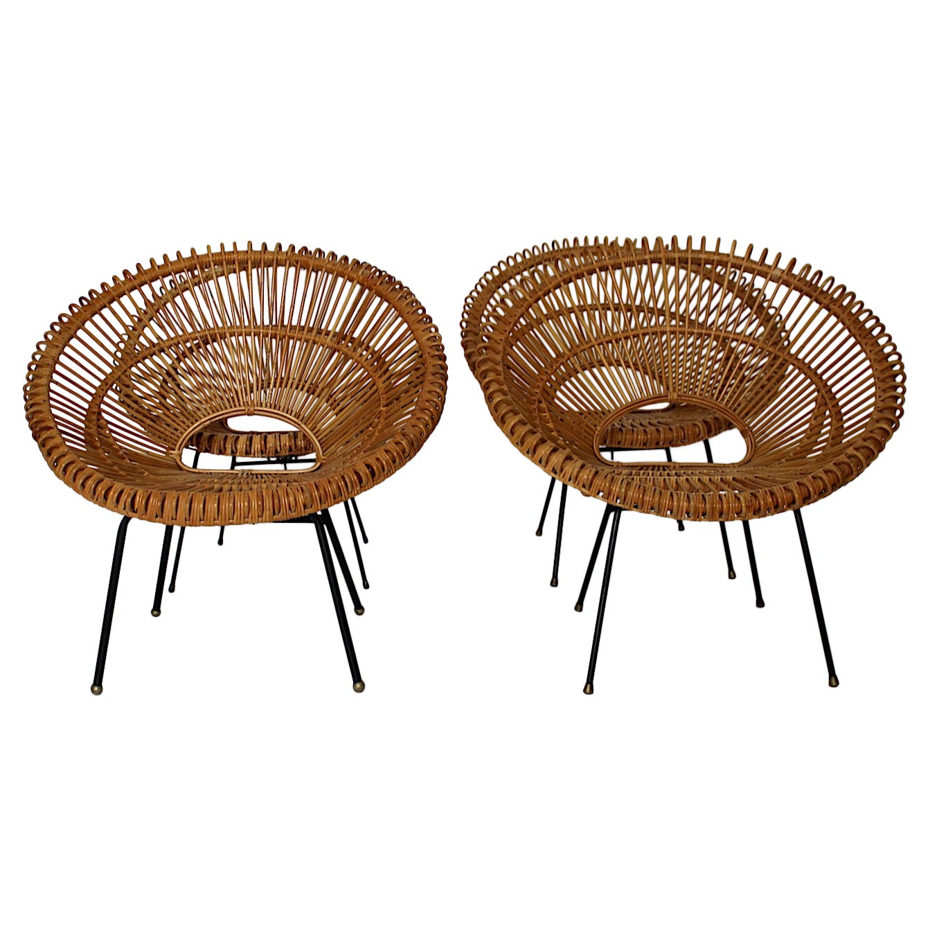 Quattro sedie da salotto in rattan per il patio in stile Riviera di metà secolo, 1960 circa, Francia