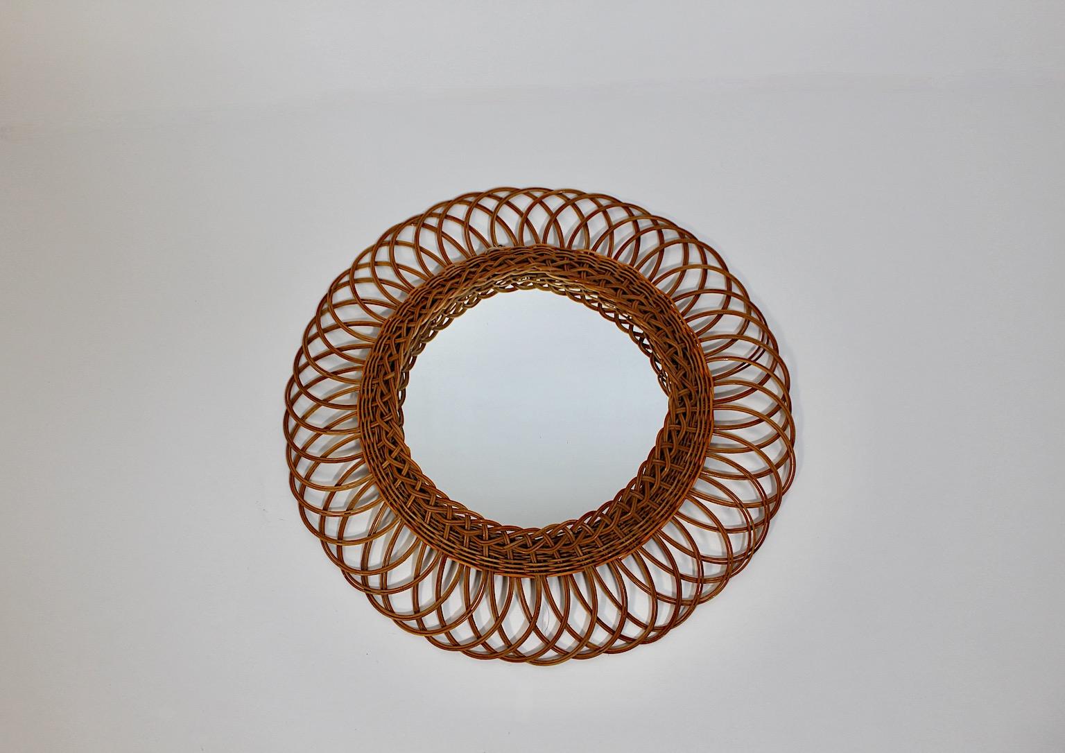 Mid Century Modern Riviera Style Organic Circular Willow Wall Mirror 1960s  For Sale 1