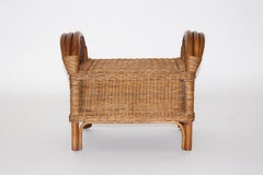 Mid-Century Modern Riviera Style Vintage Brown Rattan Wicker Stool 1950s Austria