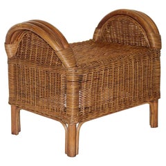 Mid-Century Modern Riviera Style Retro Brown Rattan Wicker Stool 1950s Austria