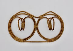 Mid Century Modern Riviera Style Vintage Rattan Hooks Coat Rack 1960s Italy