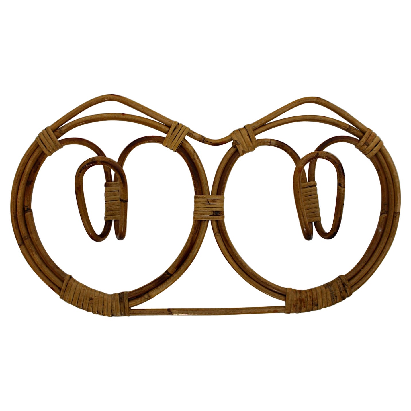 Mid Century Modern Riviera Style Vintage Rattan Hooks Coat Rack 1960s Italy