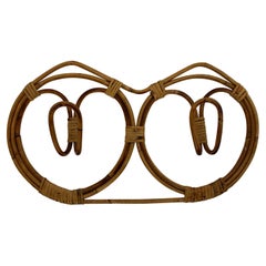 Mid Century Modern Riviera Style Vintage Rattan Hooks Coat Rack 1960s Italy