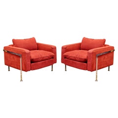 Mid-Century Modern Robert Haussmann Stendig Steel Cased Pair Lounge Chairs 1950s