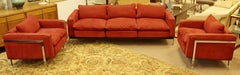 Mid-Century Modern Robert Haussmann Stendig Steel Cased Sofa & Pair Chairs 1950s
