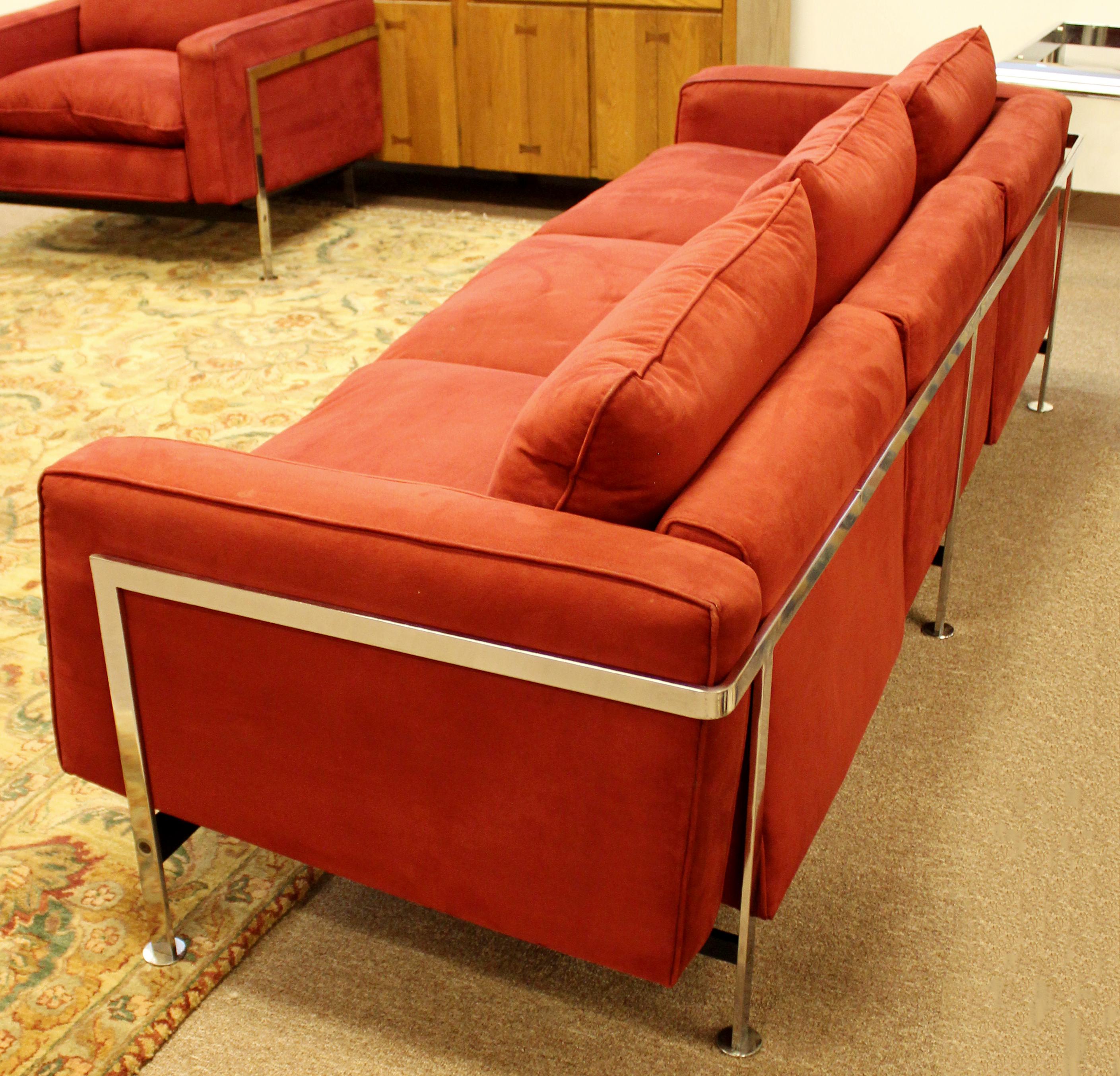 Mid-20th Century Mid-Century Modern Robert Haussmann Stendig Steel Cased Sofa & Pair Chairs 1950s