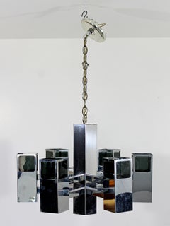 Mid-Century Modern Robert Sonneman 7 Bulb Chrome Light Fixture Chandelier