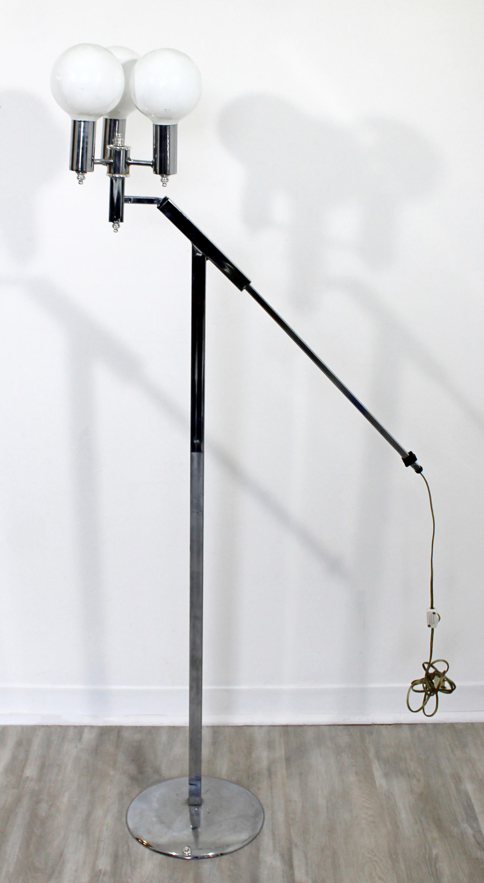 Mid-Century Modern Robert Sonneman Adjustable 3-Arm Globe Chrome Floor Lamp In Good Condition In Keego Harbor, MI
