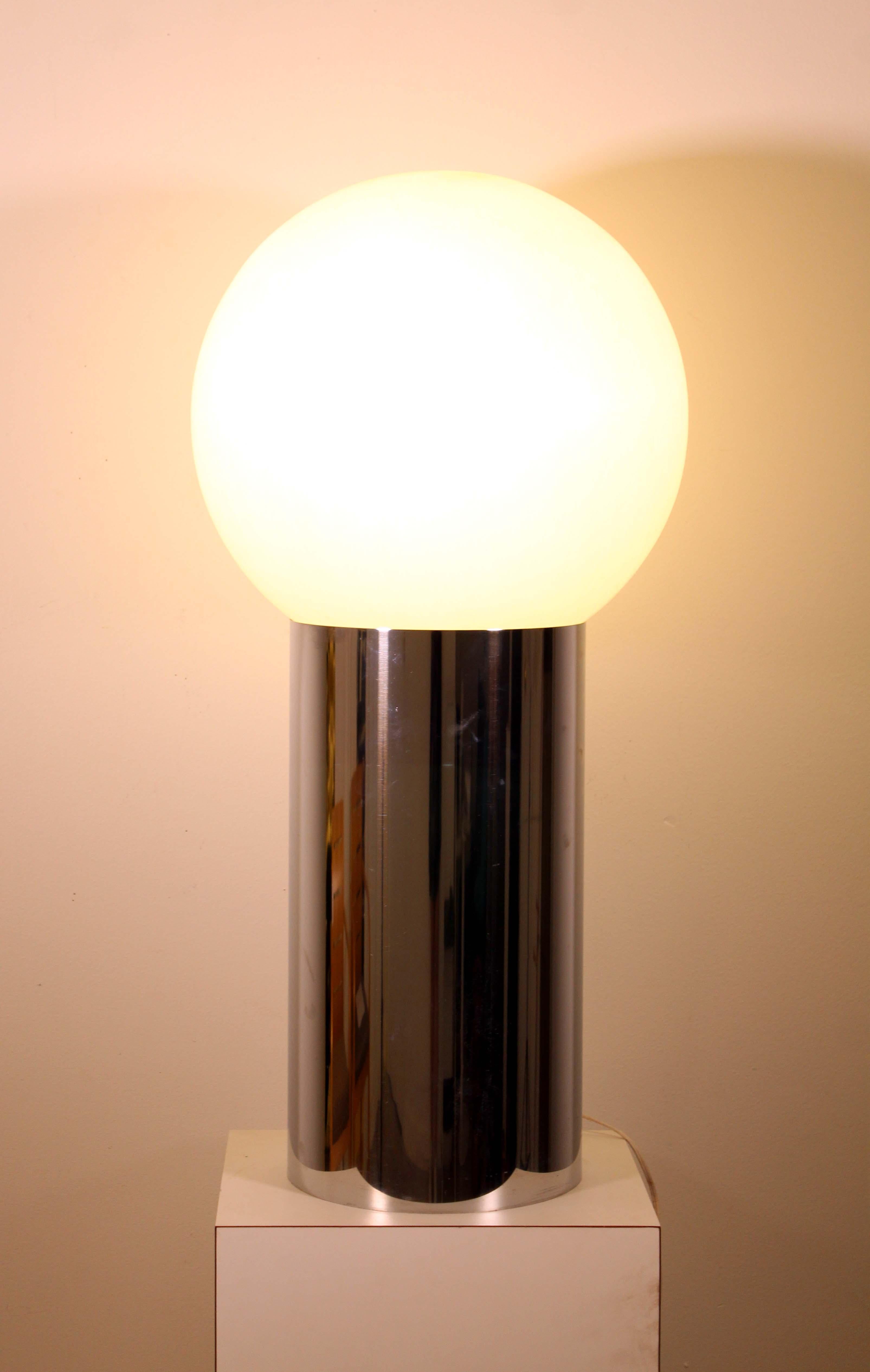 Mid-Century Modern Robert Sonneman Chrome Cylinder Table Lamp Giant Globe 3