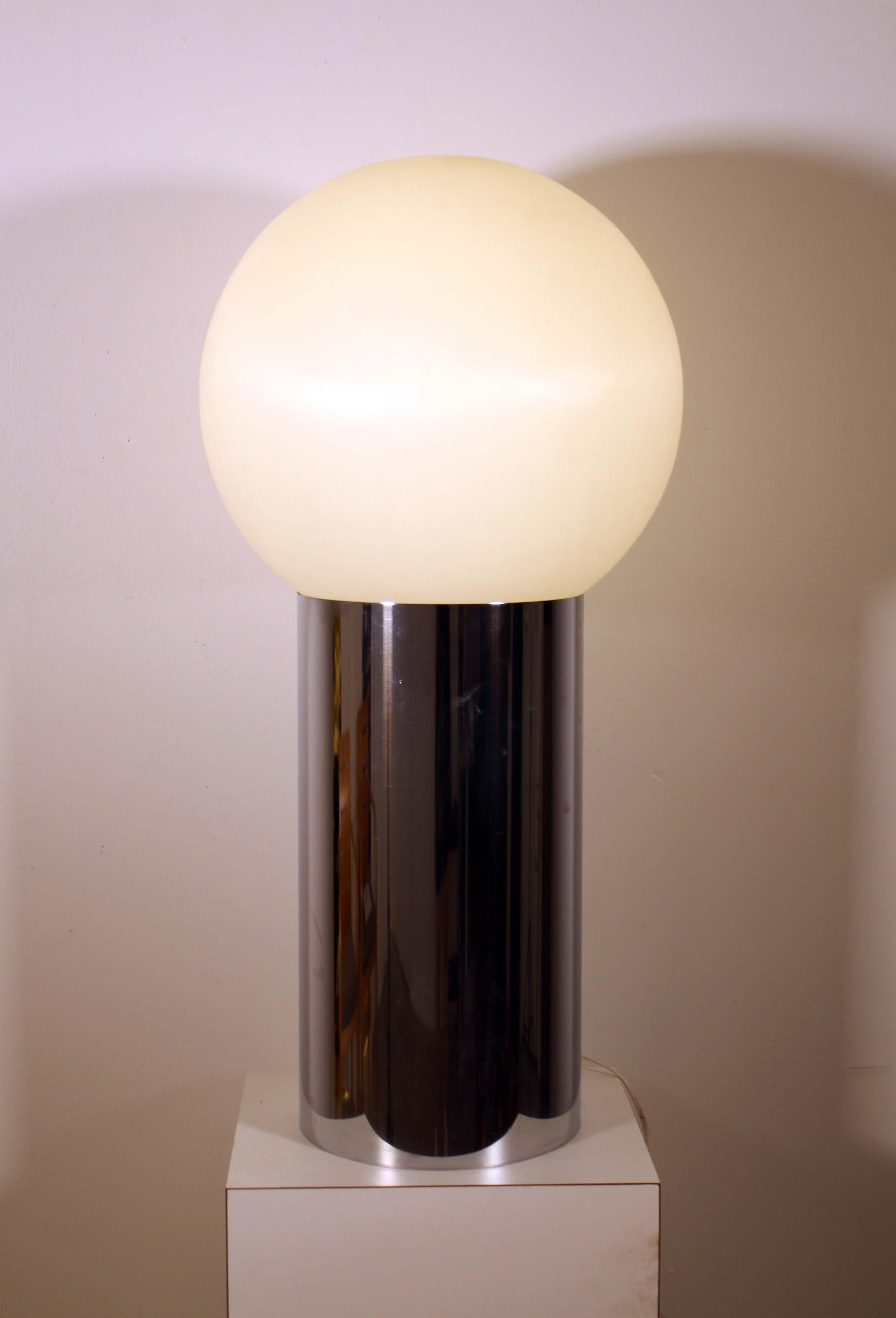 Mid-Century Modern Robert Sonneman Chrome Cylinder Table Lamp Giant Globe 5