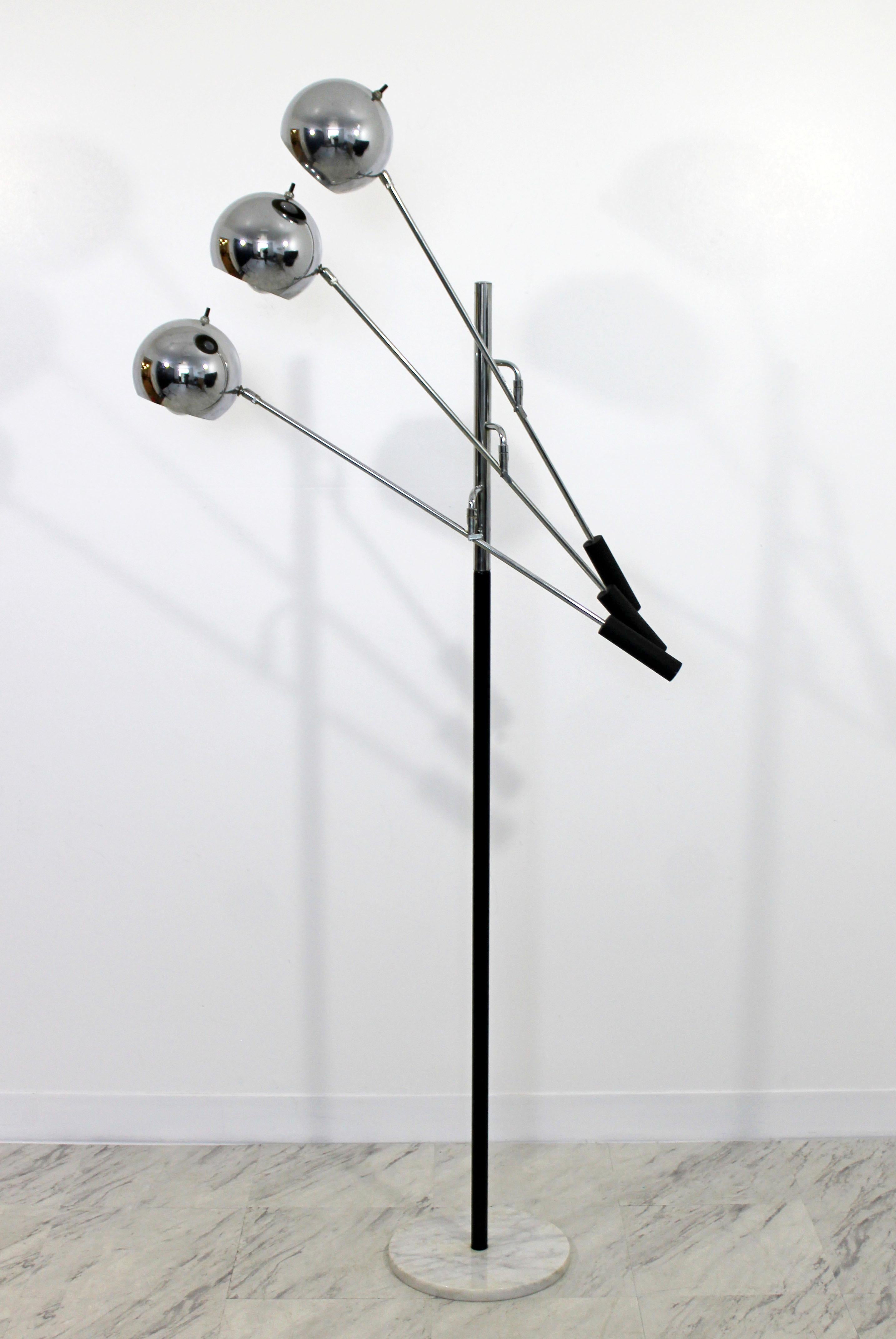 Mid-Century Modern Mid Century Modern Robert Sonneman Chrome & White Marble 3-Arm Floor Lamp, 1970s