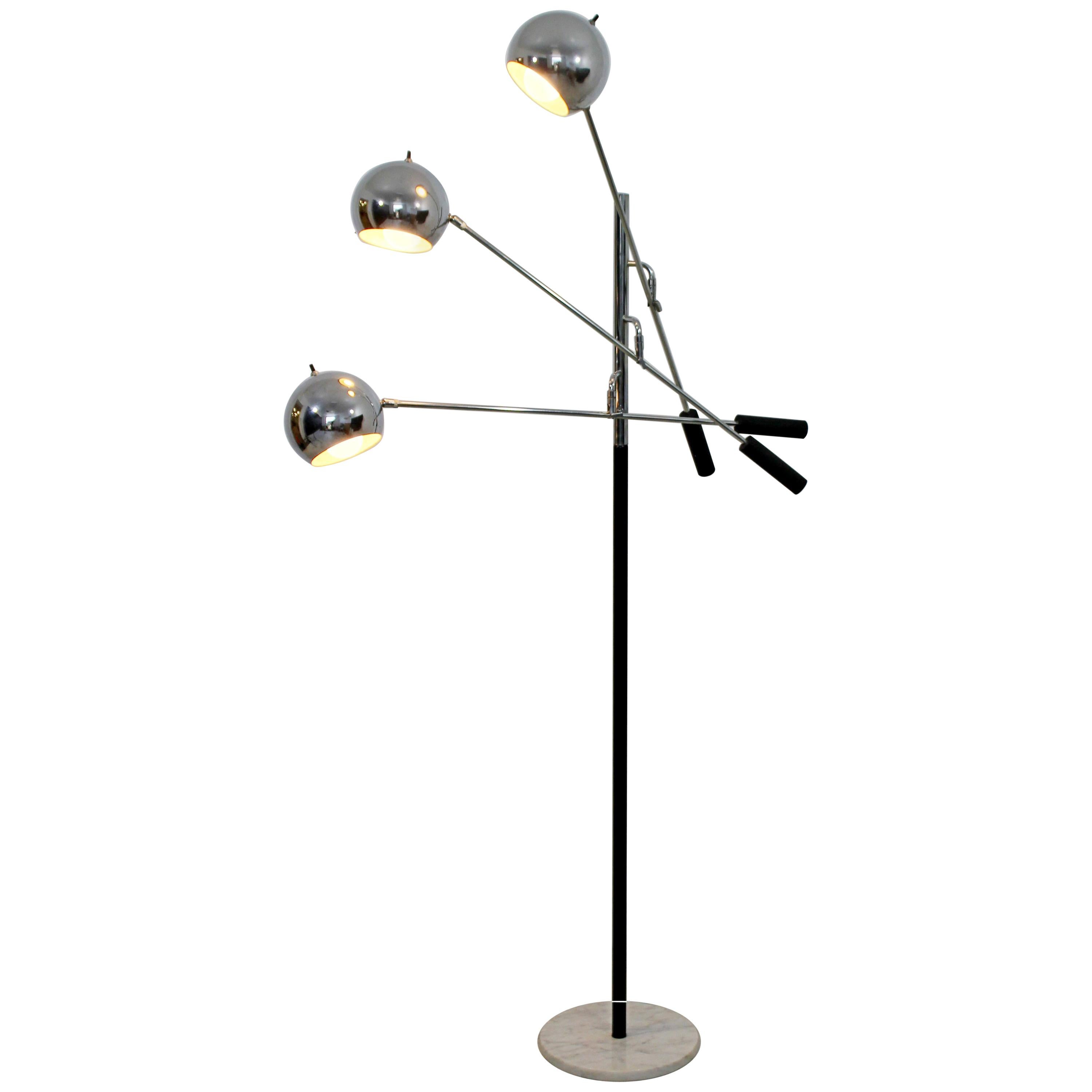 Mid Century Modern Robert Sonneman Chrome & White Marble 3-Arm Floor Lamp, 1970s