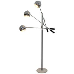 Mid Century Modern Robert Sonneman Chrome & White Marble 3-Arm Floor Lamp, 1970s