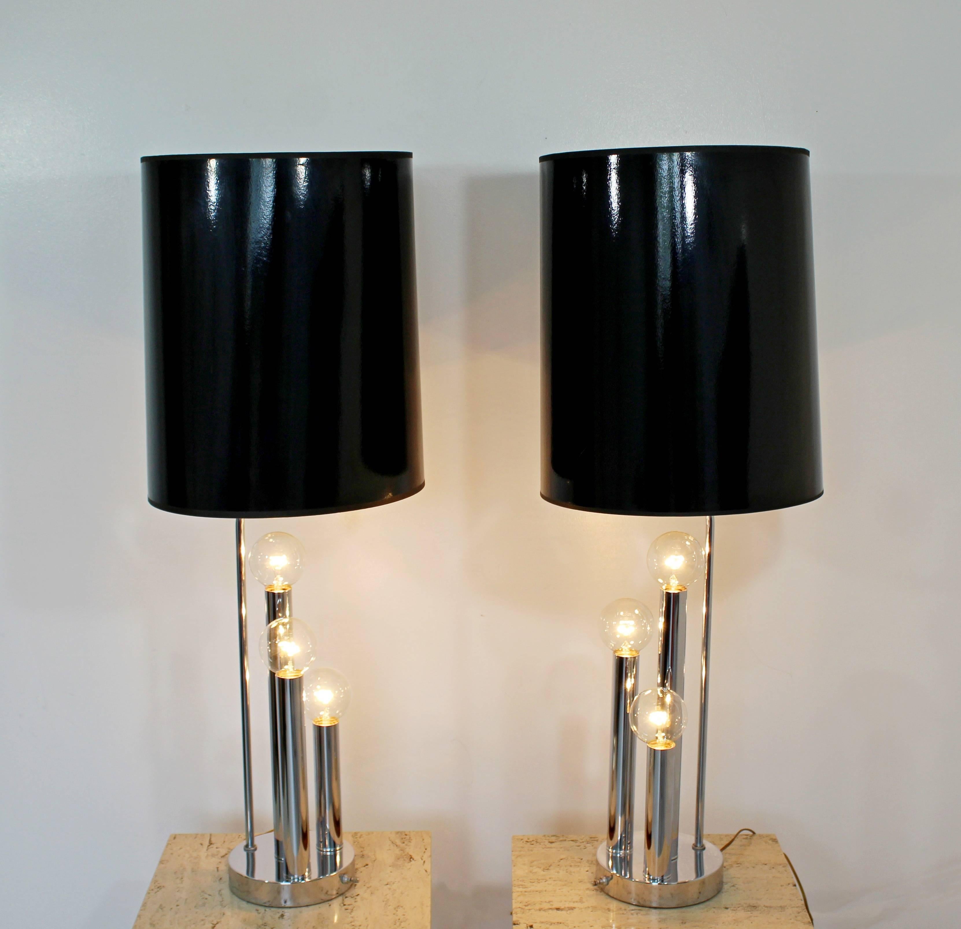 Mid-Century Modern Robert Sonneman Pair of Chrome Three Bulb Table Lamps 1970s 1