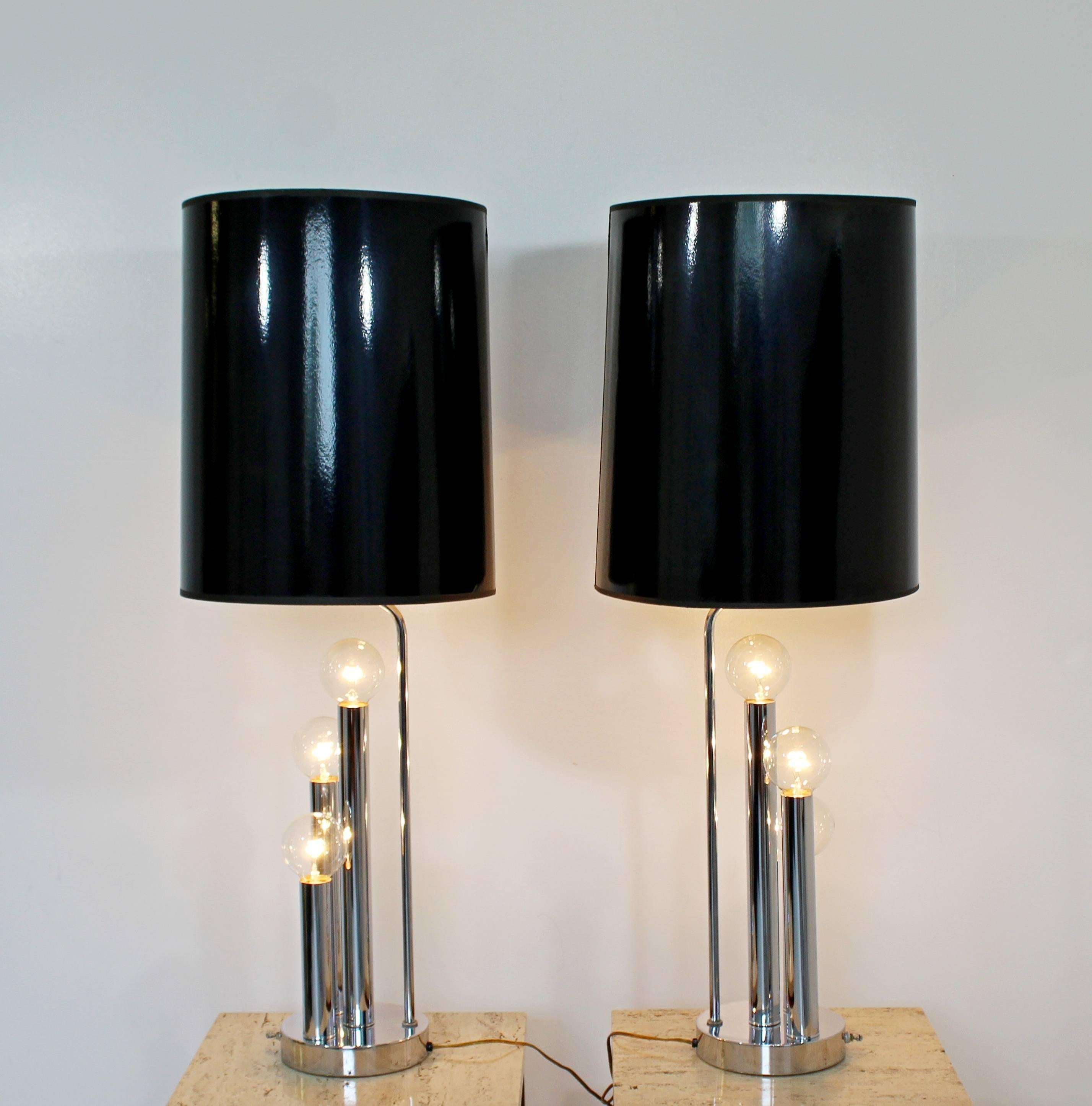 Mid-Century Modern Robert Sonneman Pair of Chrome Three Bulb Table Lamps 1970s 2