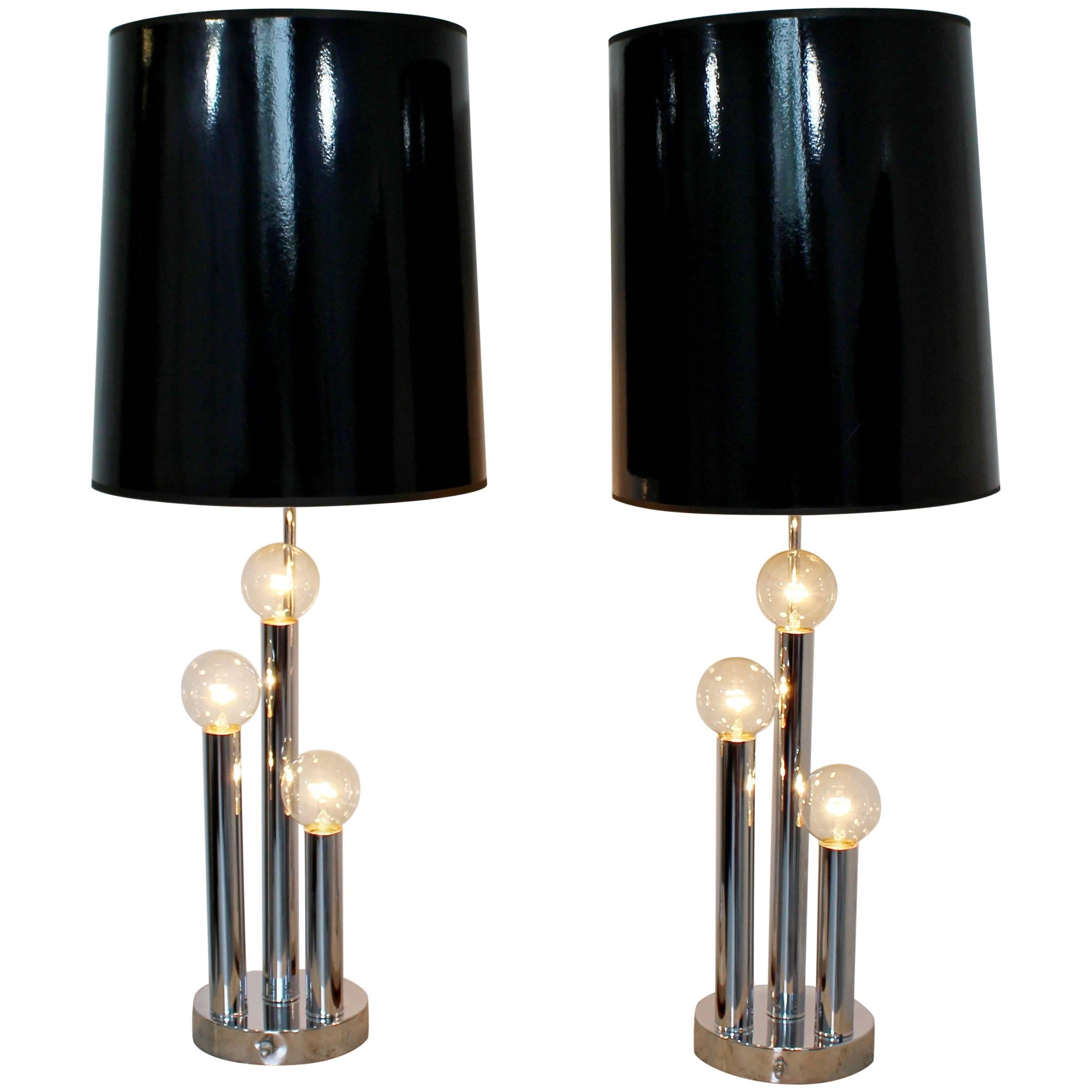 Mid-Century Modern Robert Sonneman Pair of Chrome Three Bulb Table Lamps 1970s