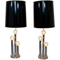 Mid-Century Modern Robert Sonneman Pair of Chrome Three Bulb Table Lamps 1970s