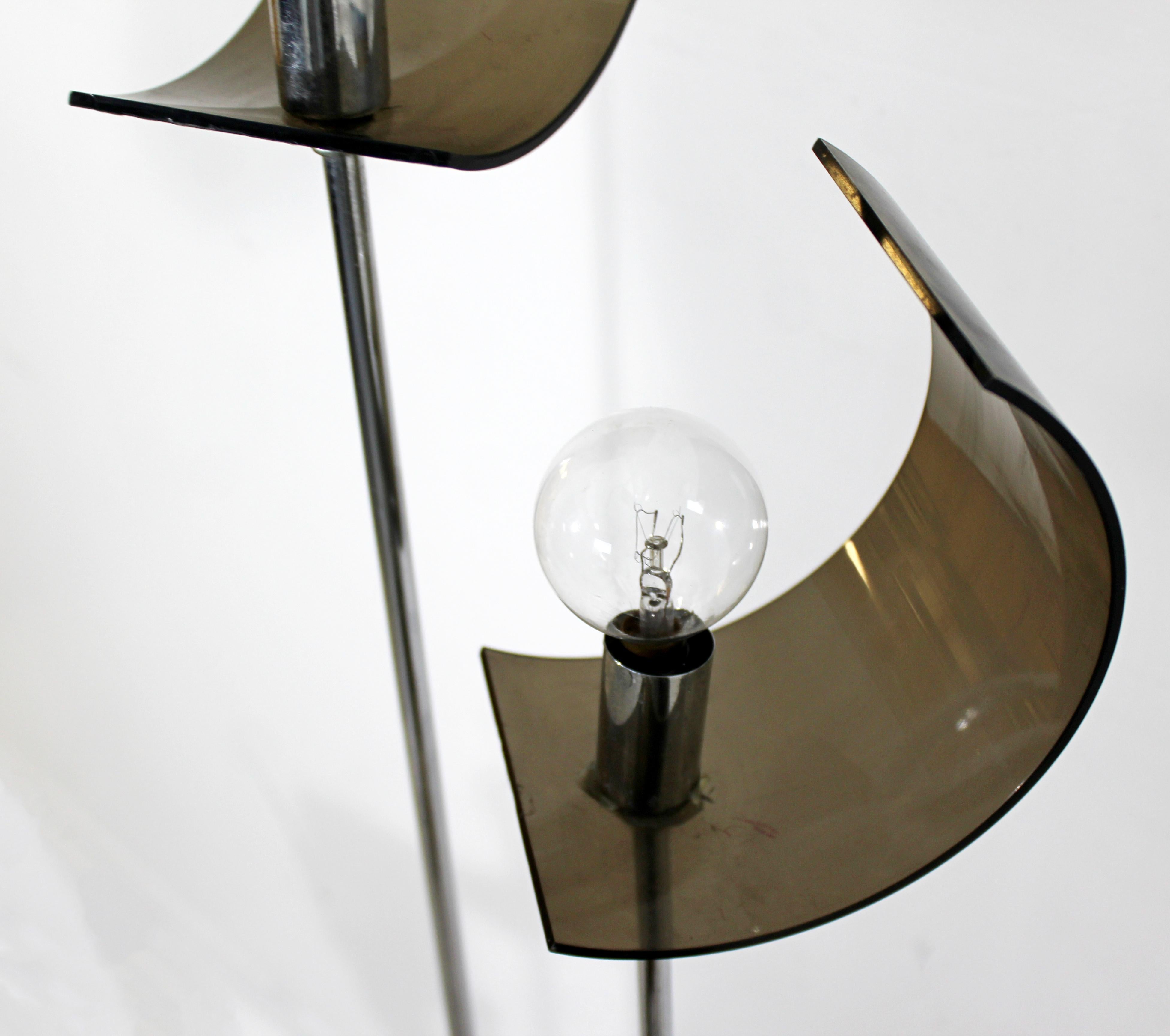 Mid-Century Modern Robert Sonneman Smoked Acrylic Lucite Chrome Floor Lamp 1970s 3