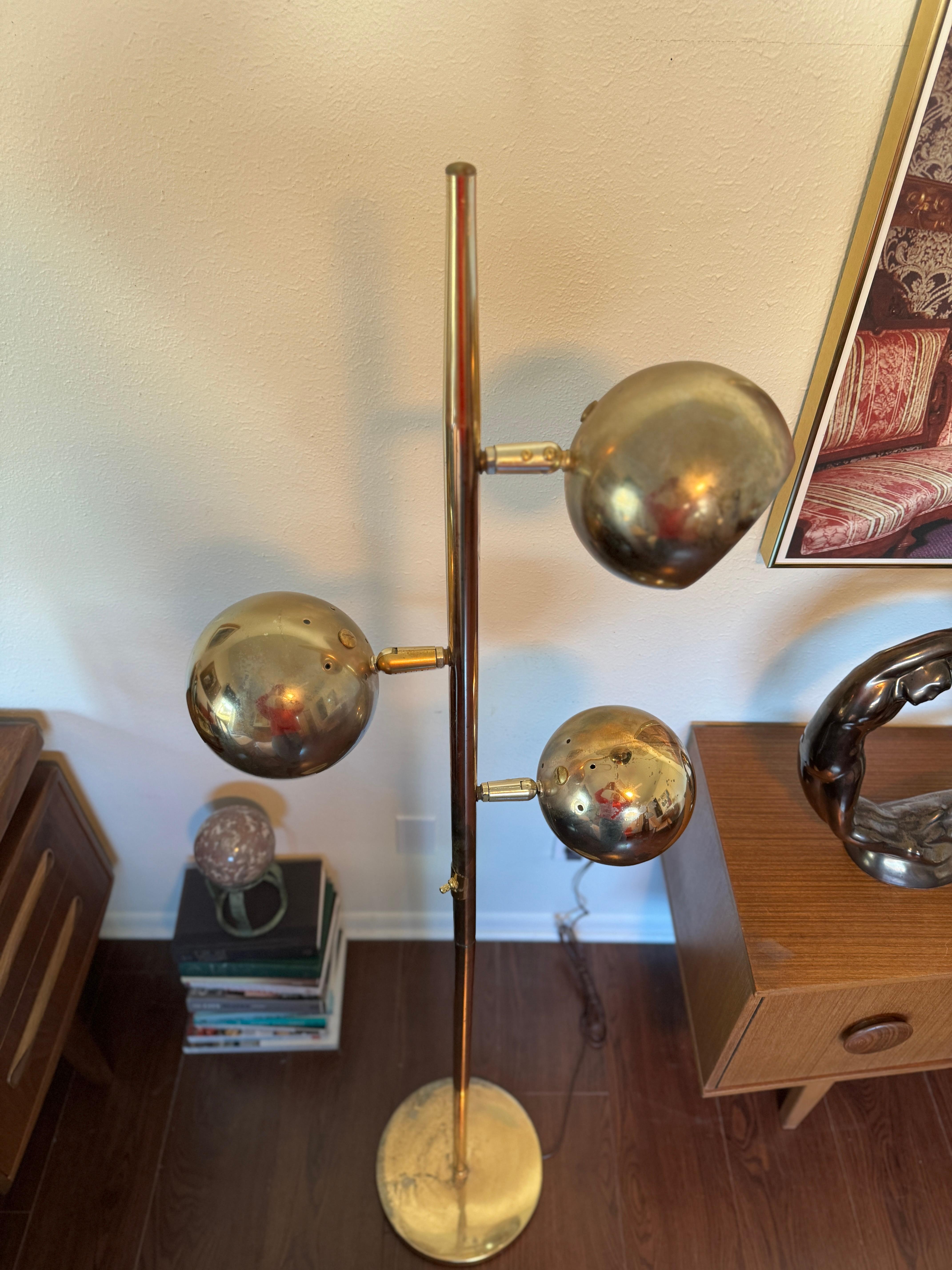 Mid-20th Century  Mid century modern Robert Sonneman style 3 globe brass floor lamp, circa 1960s For Sale