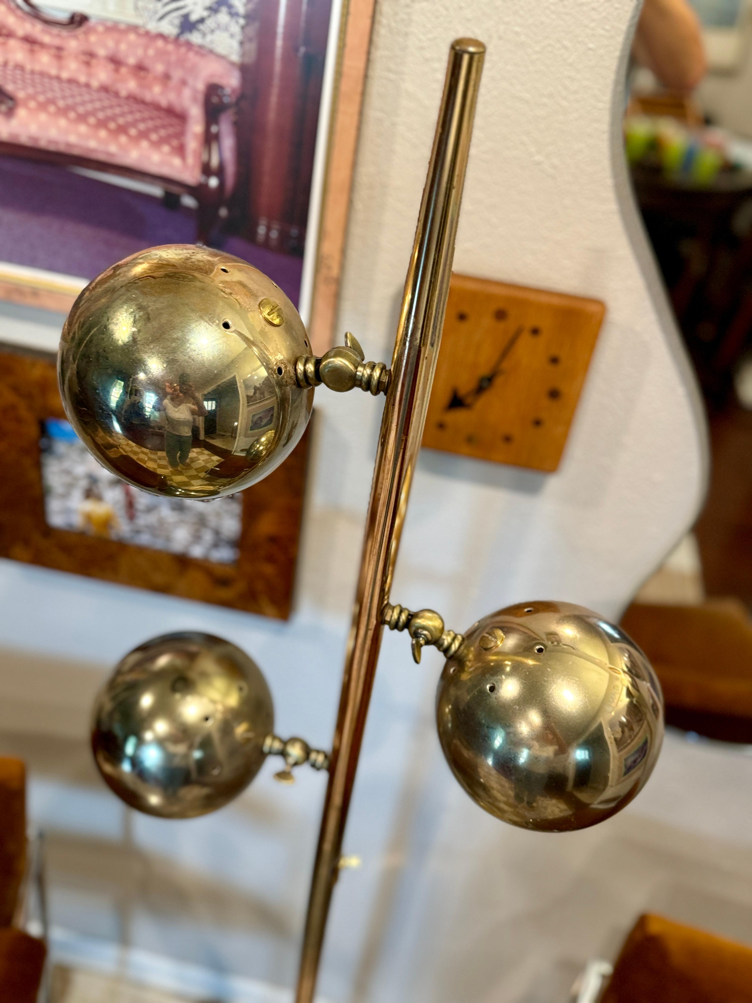 Mid-20th Century Mid century modern Robert Sonneman style 3 globe brass floor lamp, circa 1960s