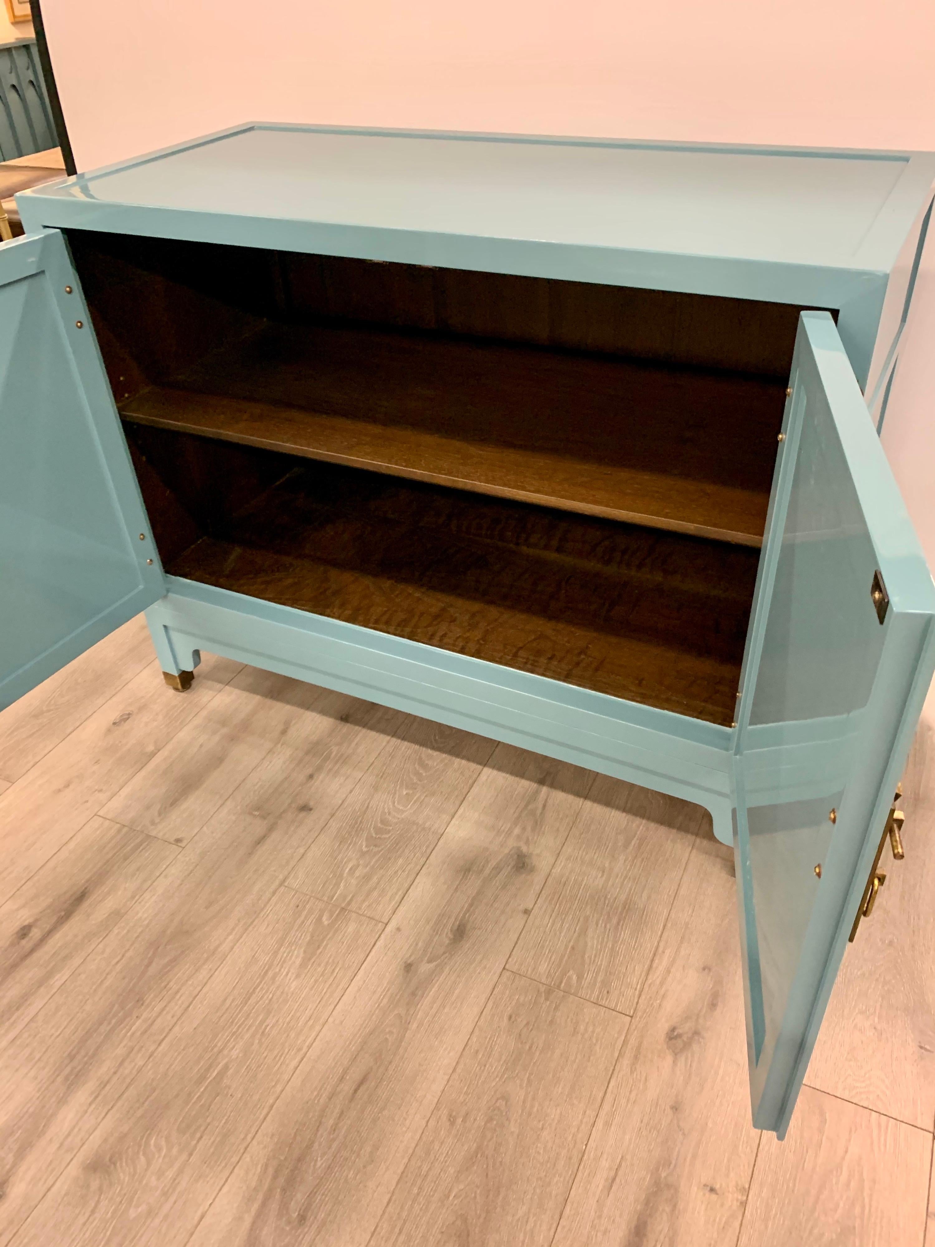 Mid-Century Modern Robins Egg Blue Newly Lacquered Asian Cabinet 4