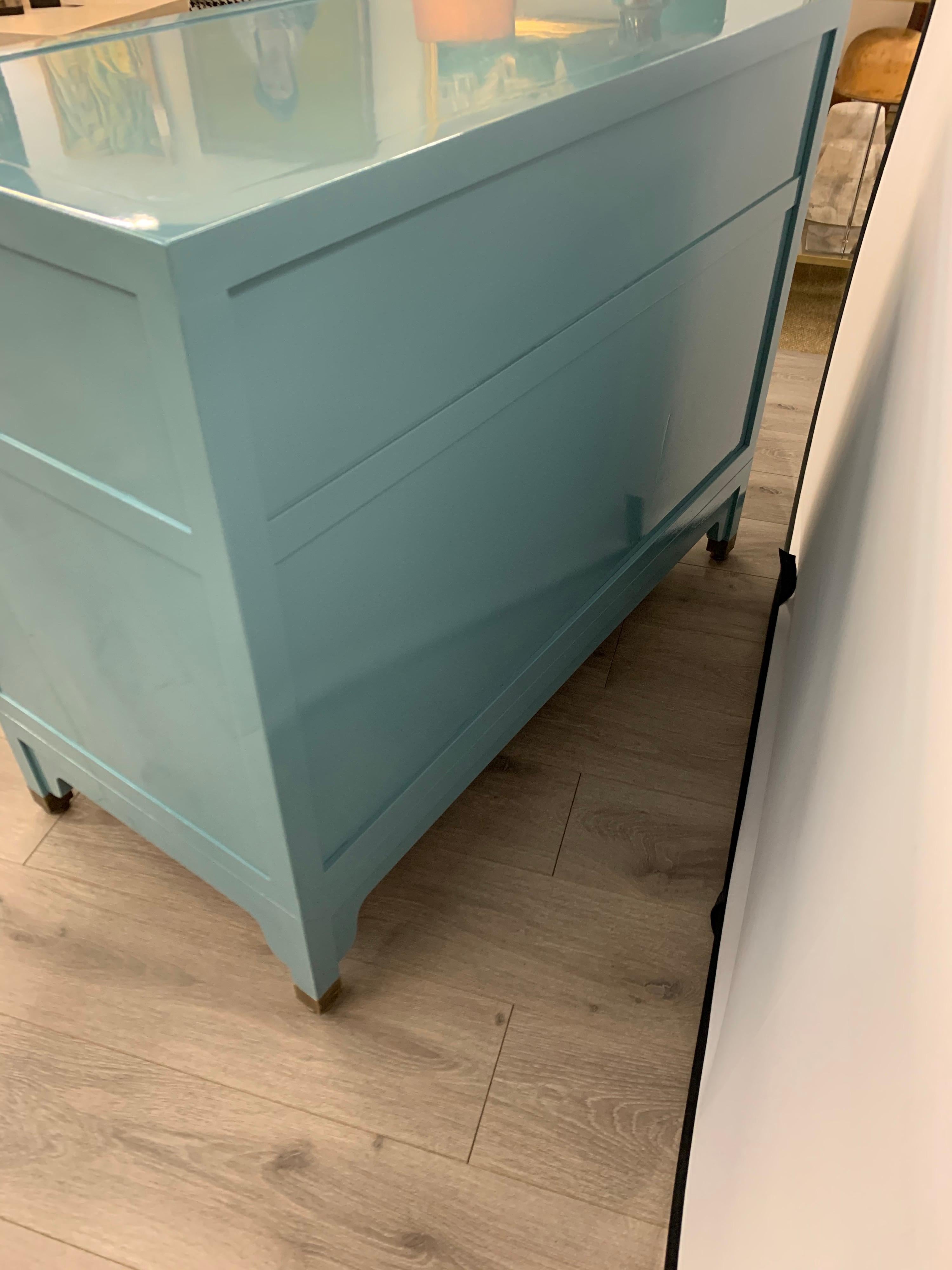 Mid-Century Modern Robins Egg Blue Newly Lacquered Asian Cabinet In Good Condition In West Hartford, CT