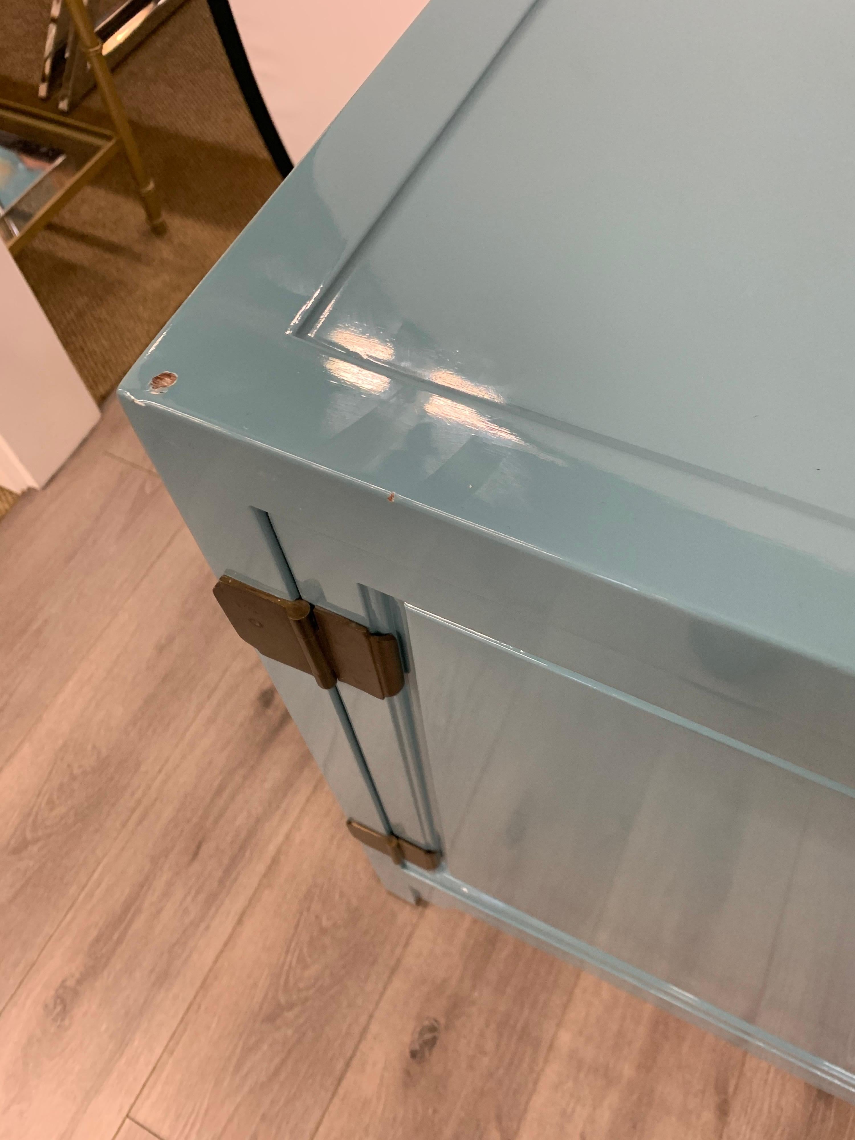Late 20th Century Mid-Century Modern Robins Egg Blue Newly Lacquered Asian Cabinet