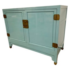 Mid-Century Modern Robins Egg Blue Newly Lacquered Asian Cabinet