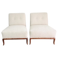 Mid-Century Modern Robsjohn Gibbings Style Pair Faux Bamboo Slipper Chairs
