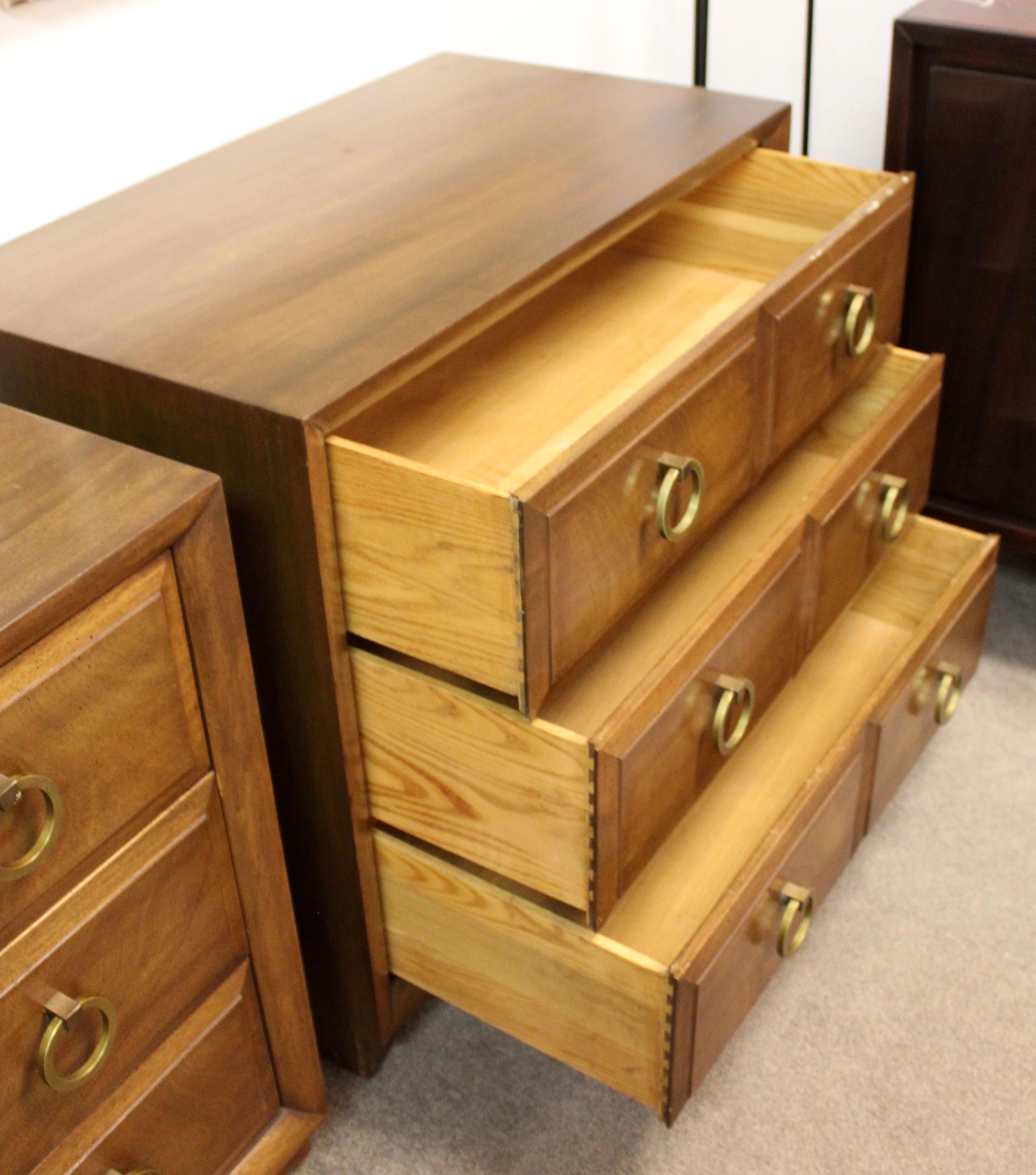 Mid-Century Modern Robsjohn Gibbings Wood Brass Gentleman Chests Dressers, Pair 1