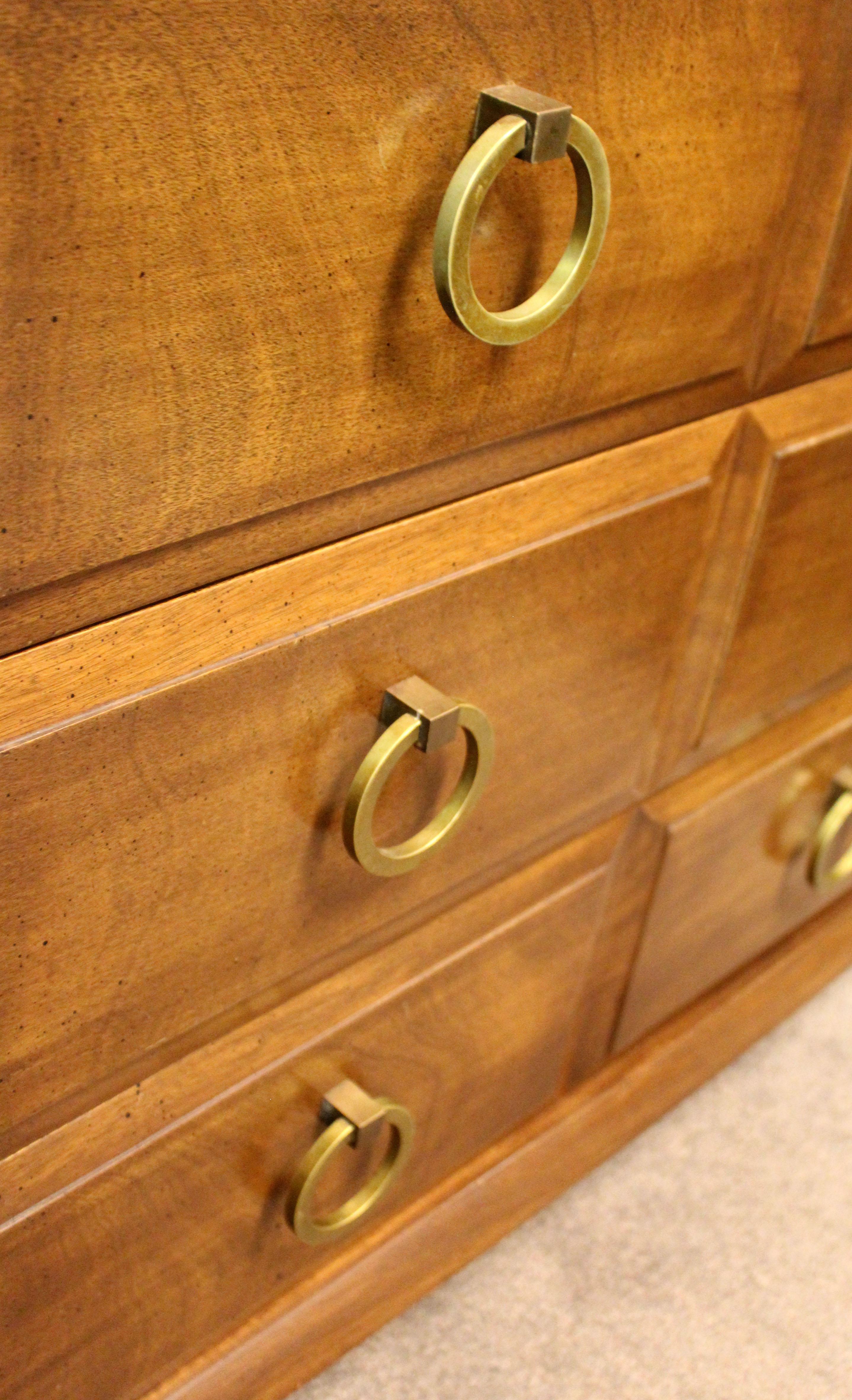 Mid-Century Modern Robsjohn Gibbings Wood Brass Gentleman Chests Dressers, Pair 2