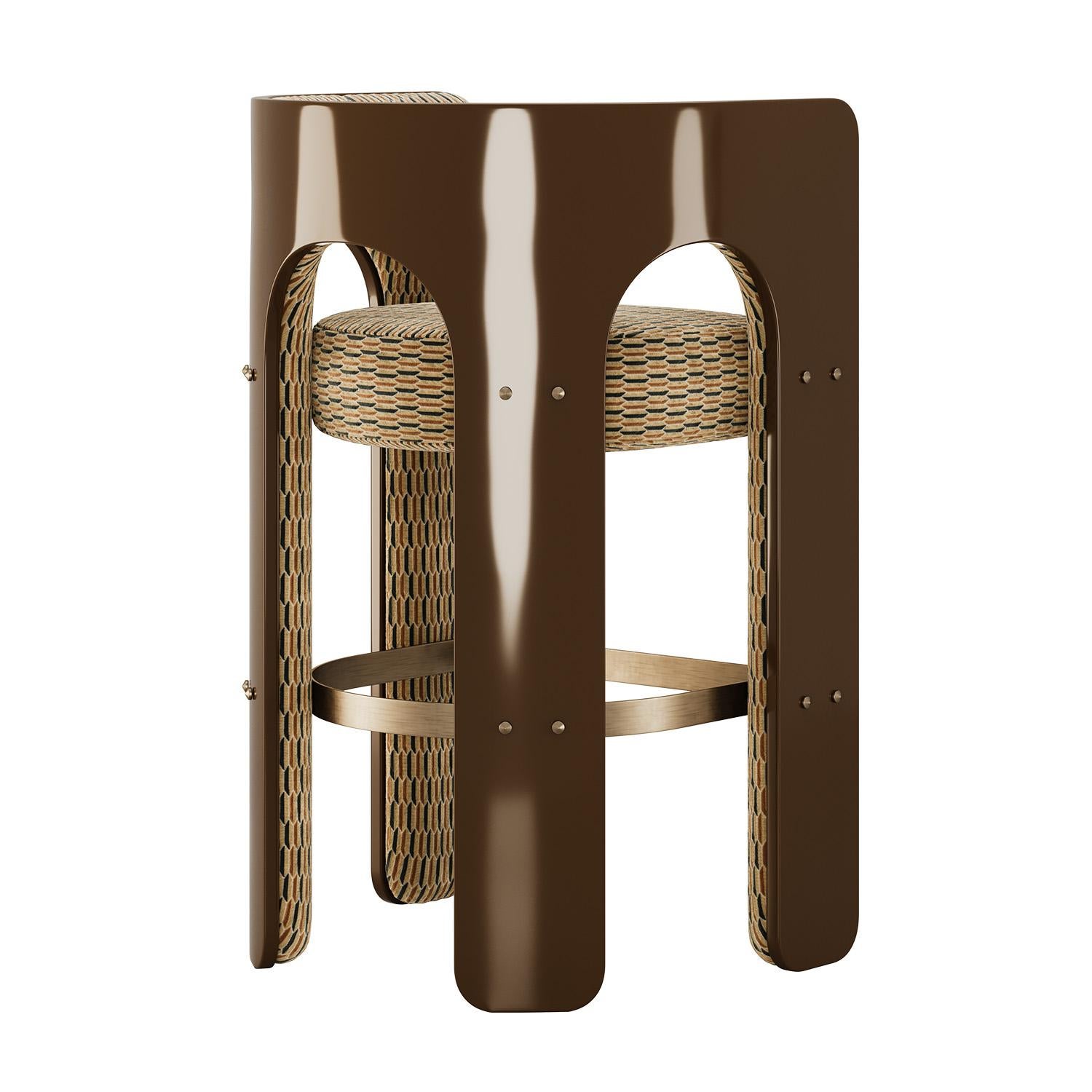 Portuguese Mid-Century Modern Robusta Bar Stool with Lacquered Arched Frame by Mavo Atelier For Sale