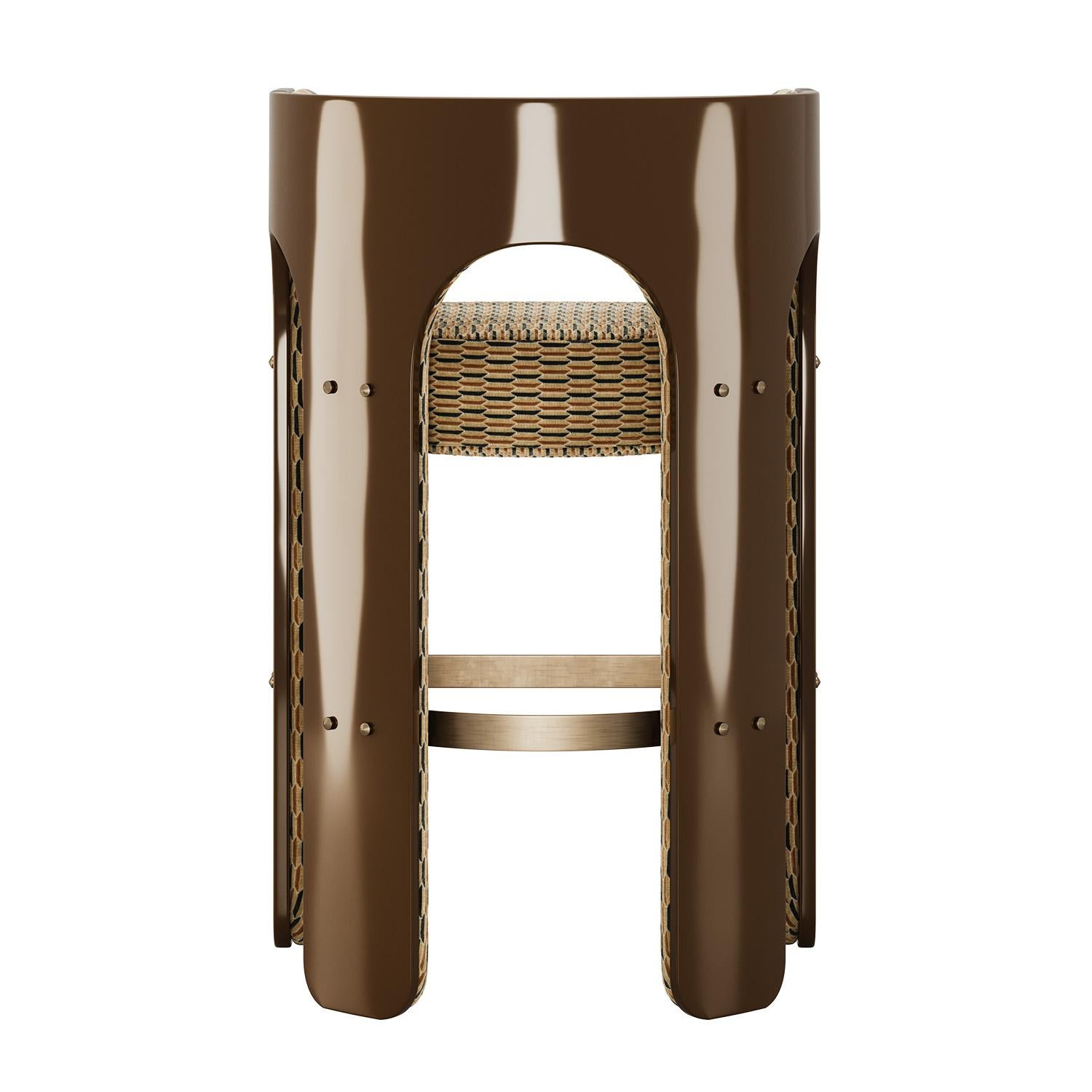 Hand-Crafted Mid-Century Modern Robusta Bar Stool with Lacquered Arched Frame by Mavo Atelier For Sale