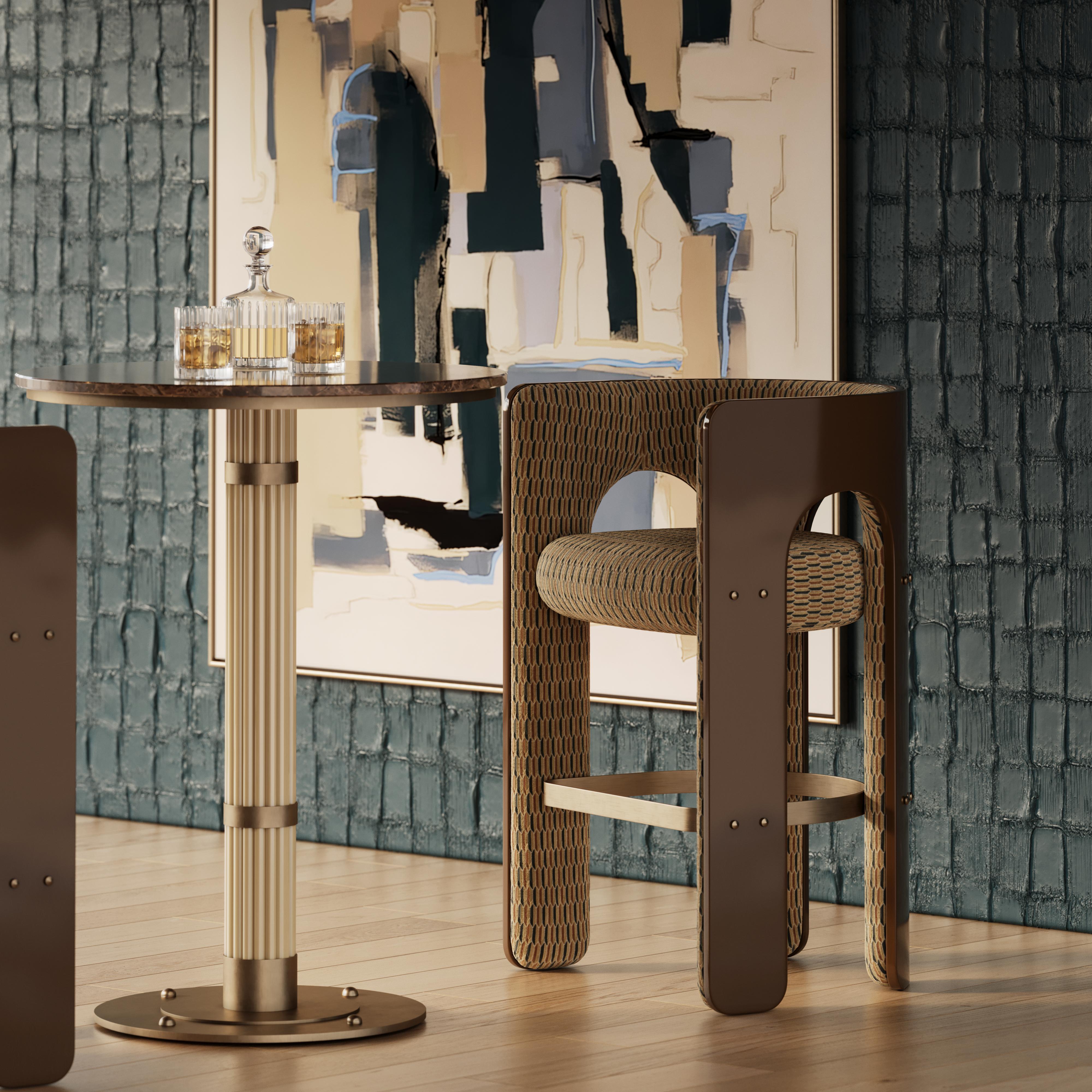 Fait main Tabouret de bar en robusta moderne du milieu du siècle avec cadre arqué laqué par Mavo Atelier en vente