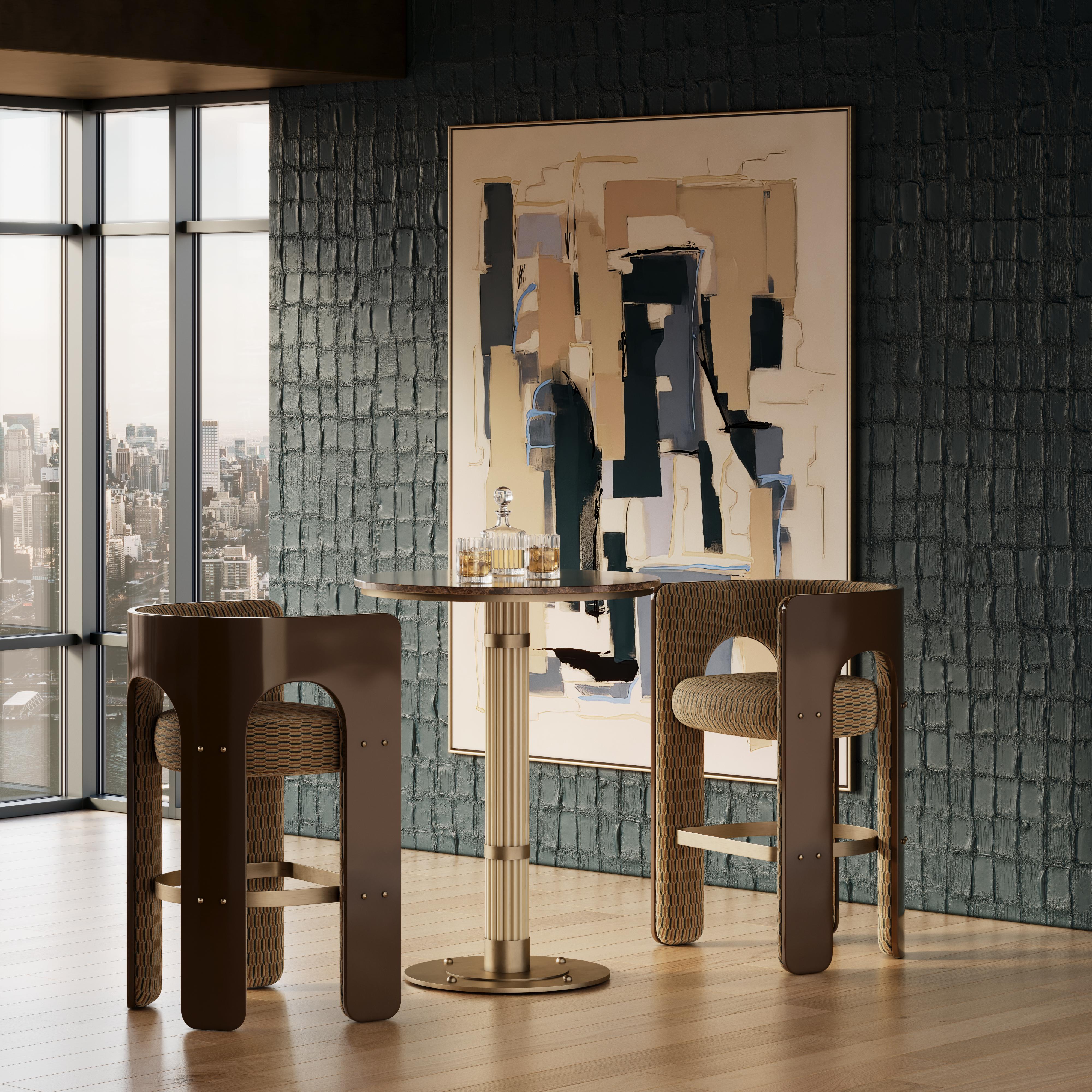 Contemporary Mid-Century Modern Robusta Bar Stool with Lacquered Arched Frame by Mavo Atelier For Sale