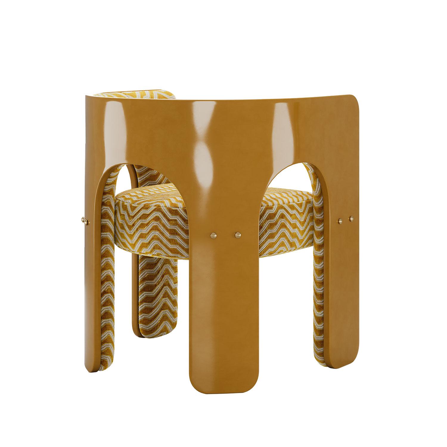 Portuguese Mid-Century Modern Robusta Chair with a Lacquered Arched Frame in Yellow For Sale