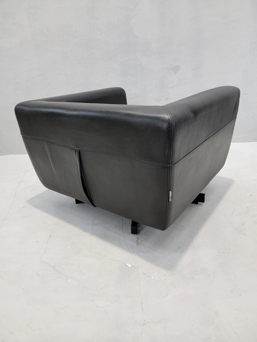 Mid-Century Modern Mid Century Modern Roche Bobois Swivel Lounge Chair in Black Leather For Sale