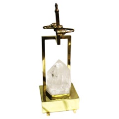 Mid-Century/Modern-Steinkristall-Lampe , hochglanzpoliertes Messing. LED-Sockel