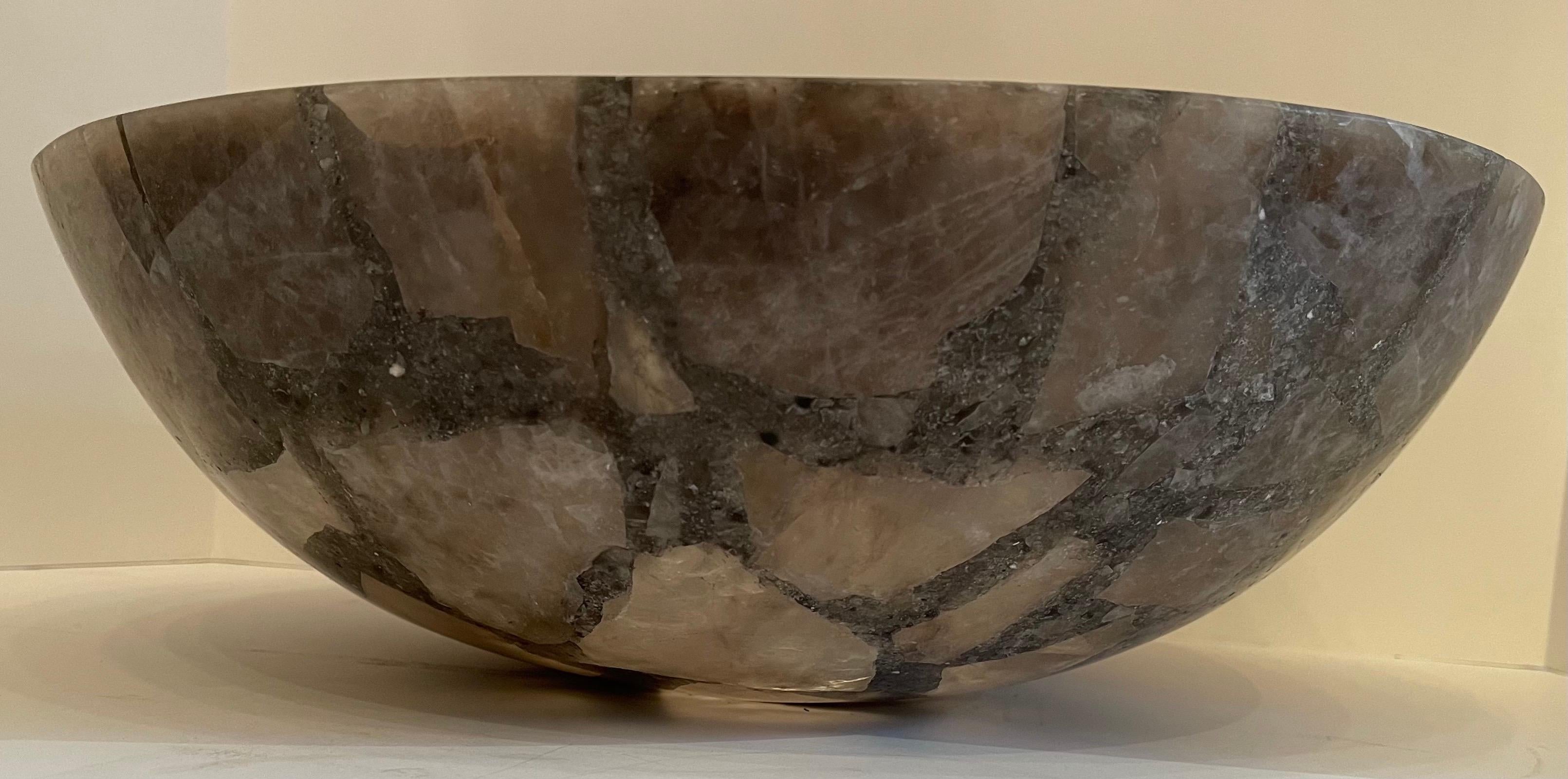 Polished Mid-Century Modern Rock Crystal Round Natural Smoke Grey Tea Quartz Centerpiece For Sale